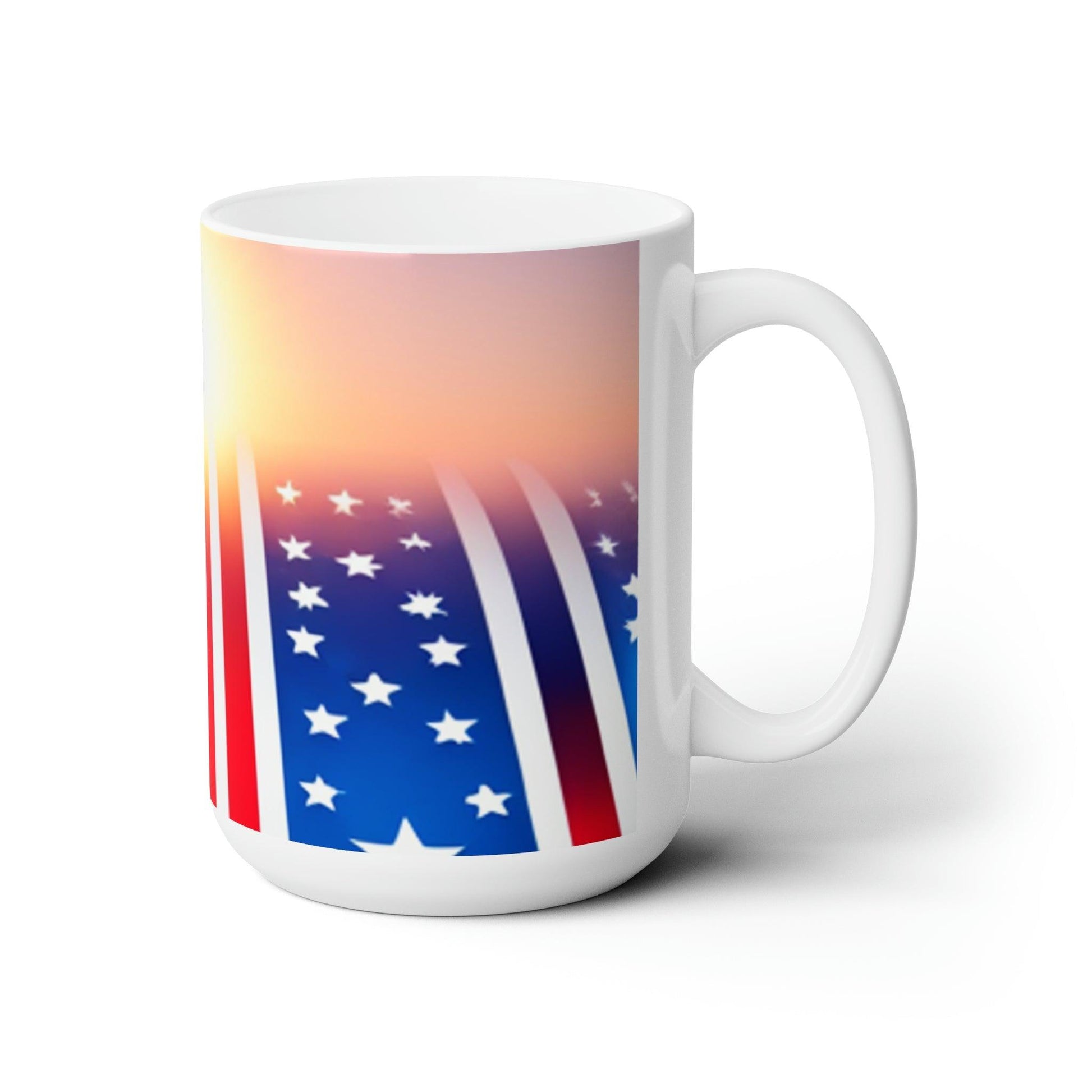 Red, White, and Blue Sunny Horizon Ceramic Mug 15oz - Lizard Vigilante