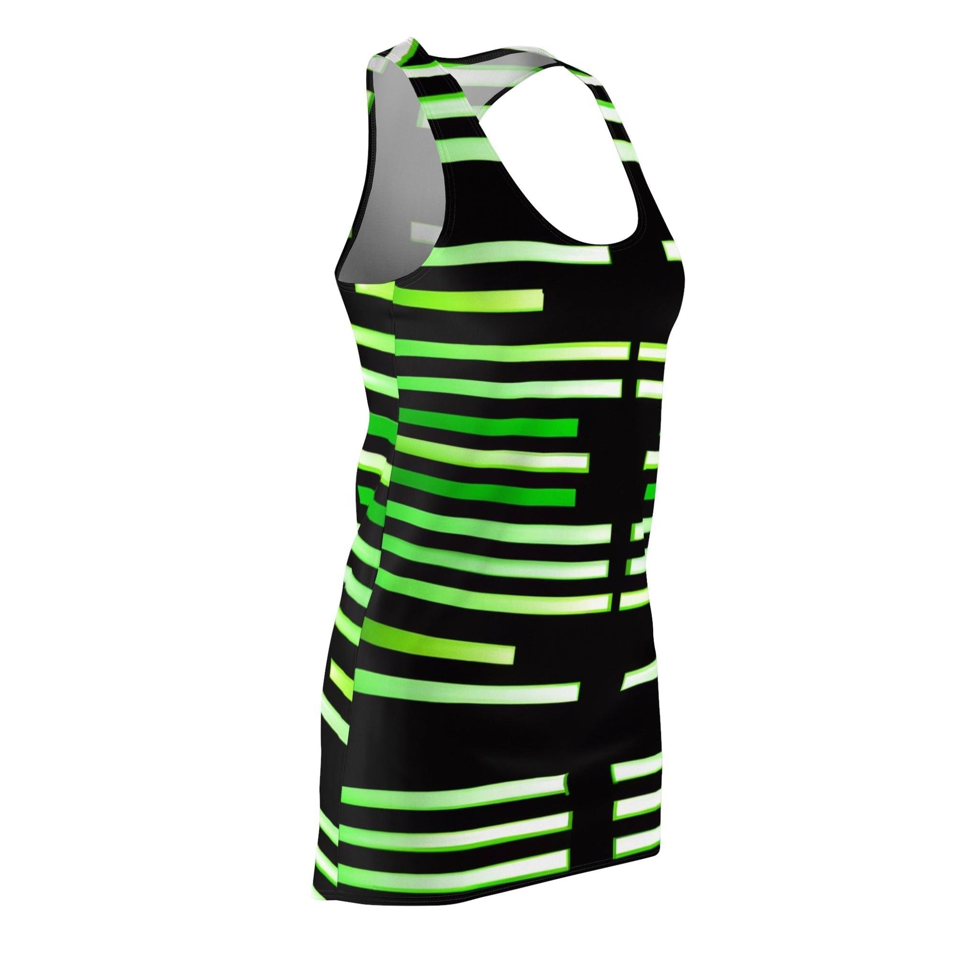 Green & Gold White Lines at Black Women's Racerback Dress - Lizard Vigilante