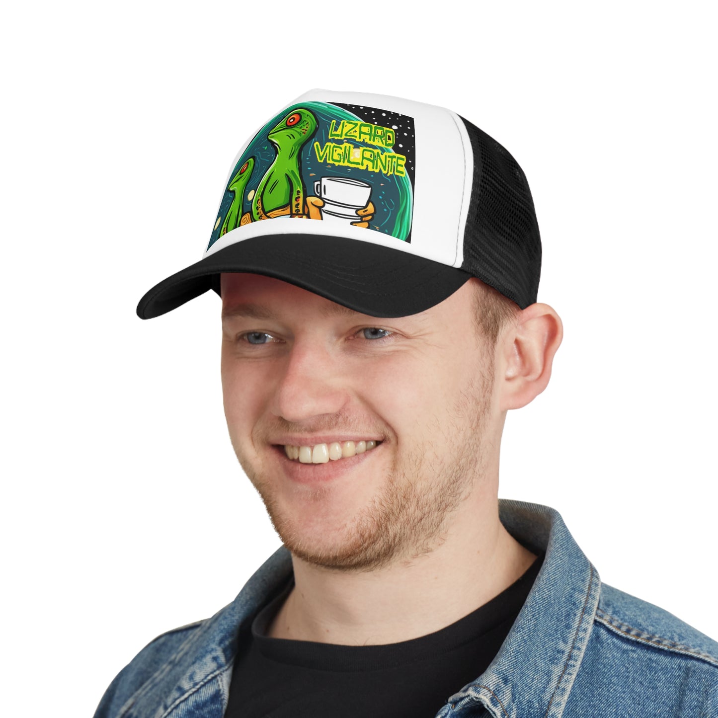 Lizard Vigilante Premium Coffee Cartoon Mesh Cap - Lizard Vigilante