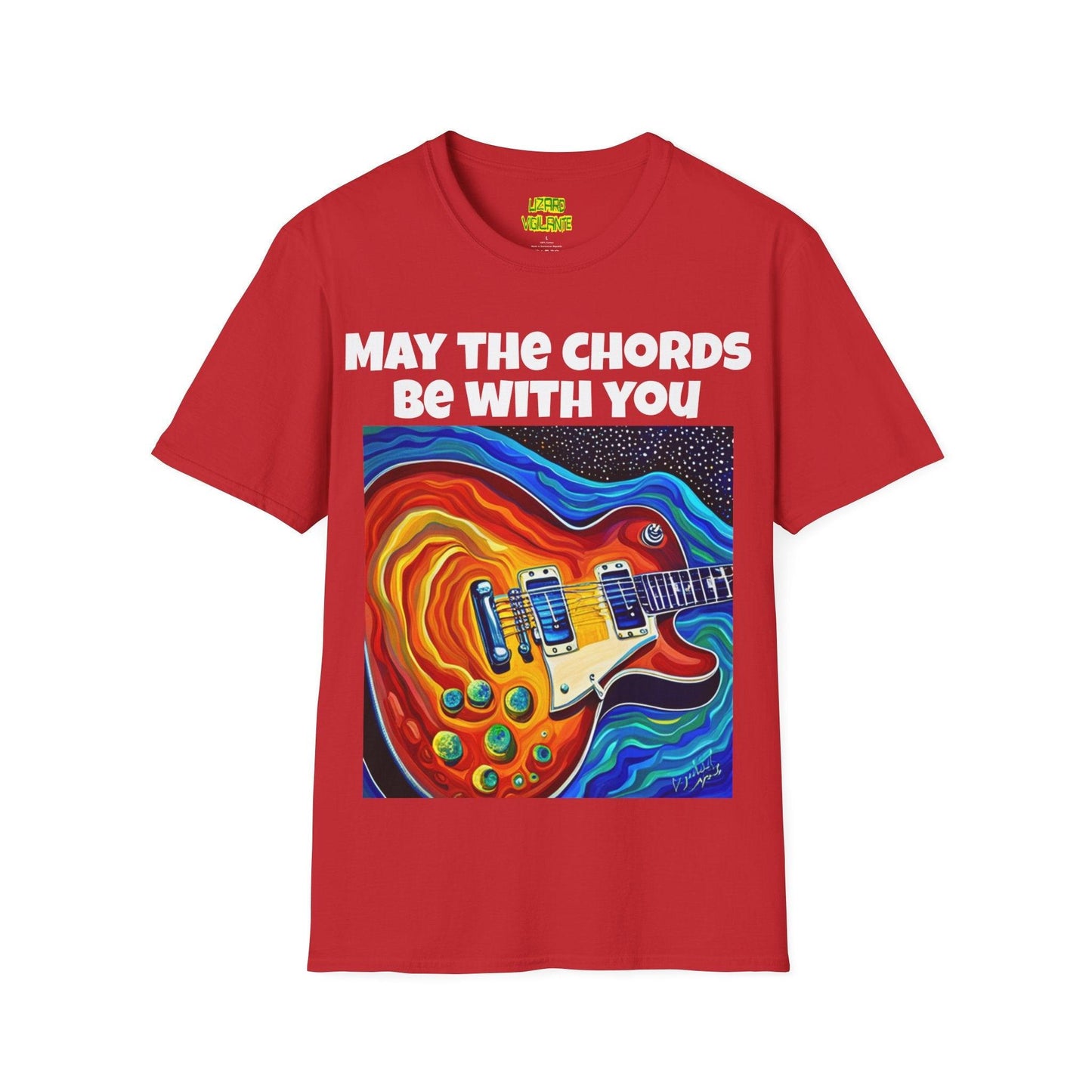 May The Chords Be With You Unisex Softstyle T-Shirt With Psychedelic Guitar Graphic - Lizard Vigilante