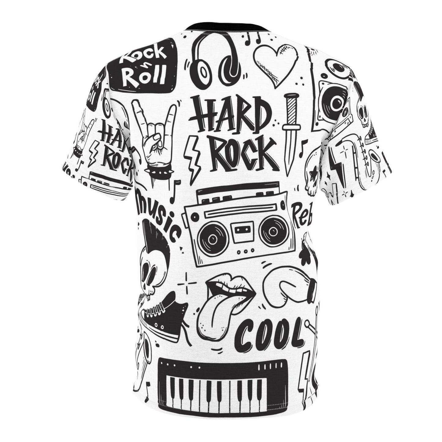 Rock Music Collage' Unisex Cut & Sew Tee (AOP) - Lizard Vigilante