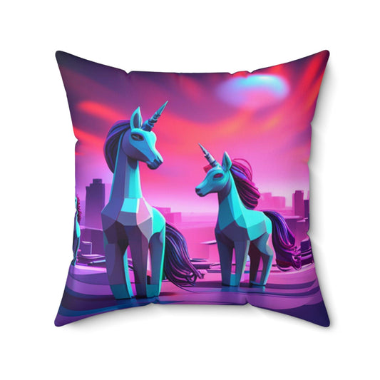Geometric Unicorns Spun Polyester Square Pillow - Lizard Vigilante
