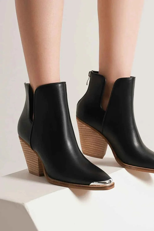 Beast Fashion Pointed : Metal-Tip Toe Block Heel Ankle Boots