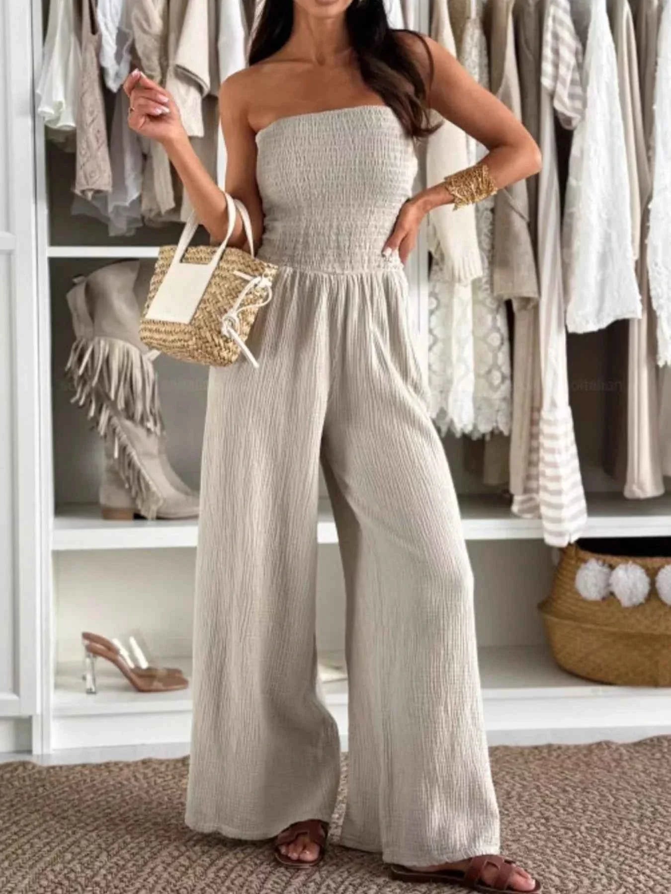 Smocked Tube : Wide-Leg Jumpsuit