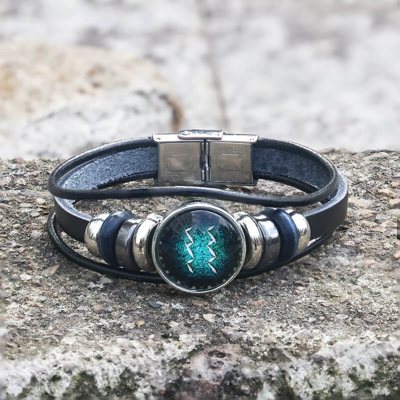 12 Constellation Multi-layer Leather Stainless Steel Bracelet