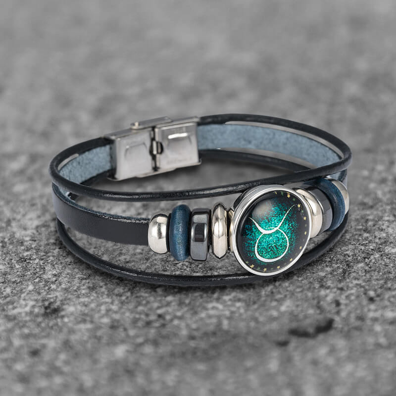 12 Constellation Multi-layer Leather Stainless Steel Bracelet