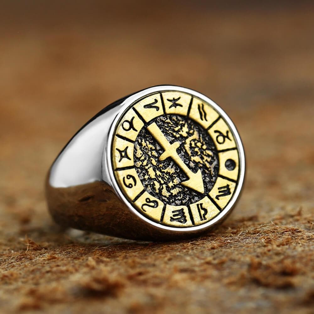 12 Constellation Zodiac Signs Stainless Steel Ring