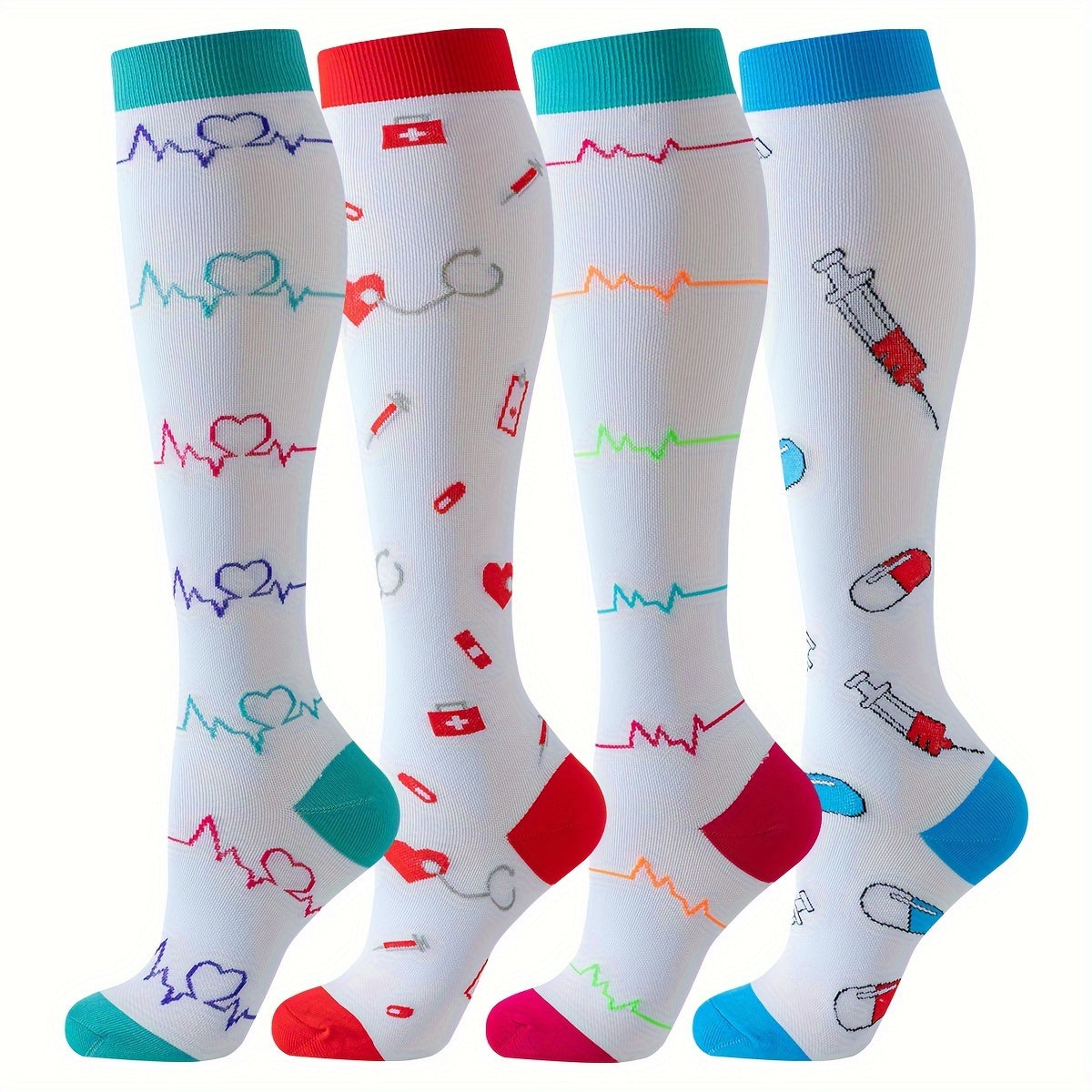 4 Pairs Of Men's Compression Knee High Sport Socks, Sweat-absorbing Comfy Breathable Socks For Men's Basketball Football Training, Running Outdoor Activities