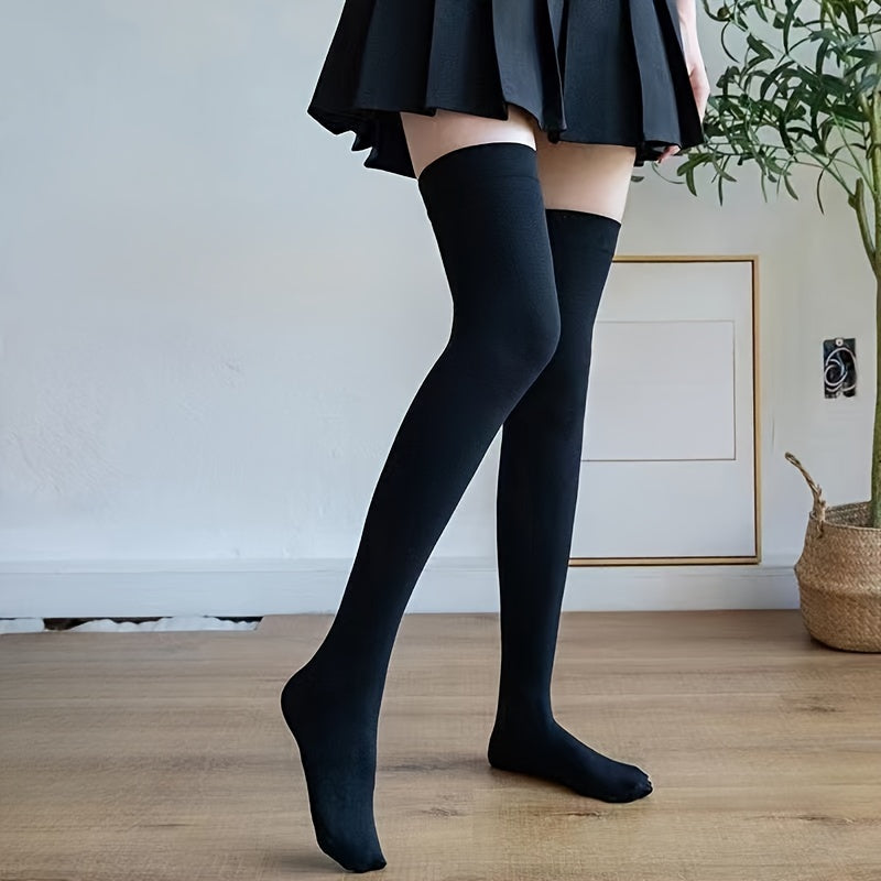 Elastic Solid Thigh High Socks, Japanese Style Over The Knee Socks, Women's Stockings & Hosiery
