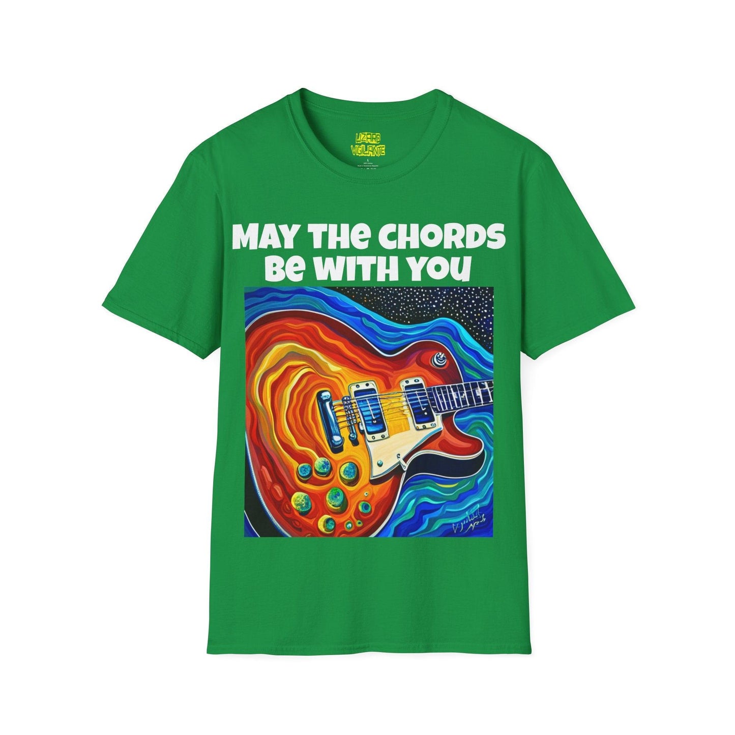 May The Chords Be With You Unisex Softstyle T-Shirt With Psychedelic Guitar Graphic - Lizard Vigilante