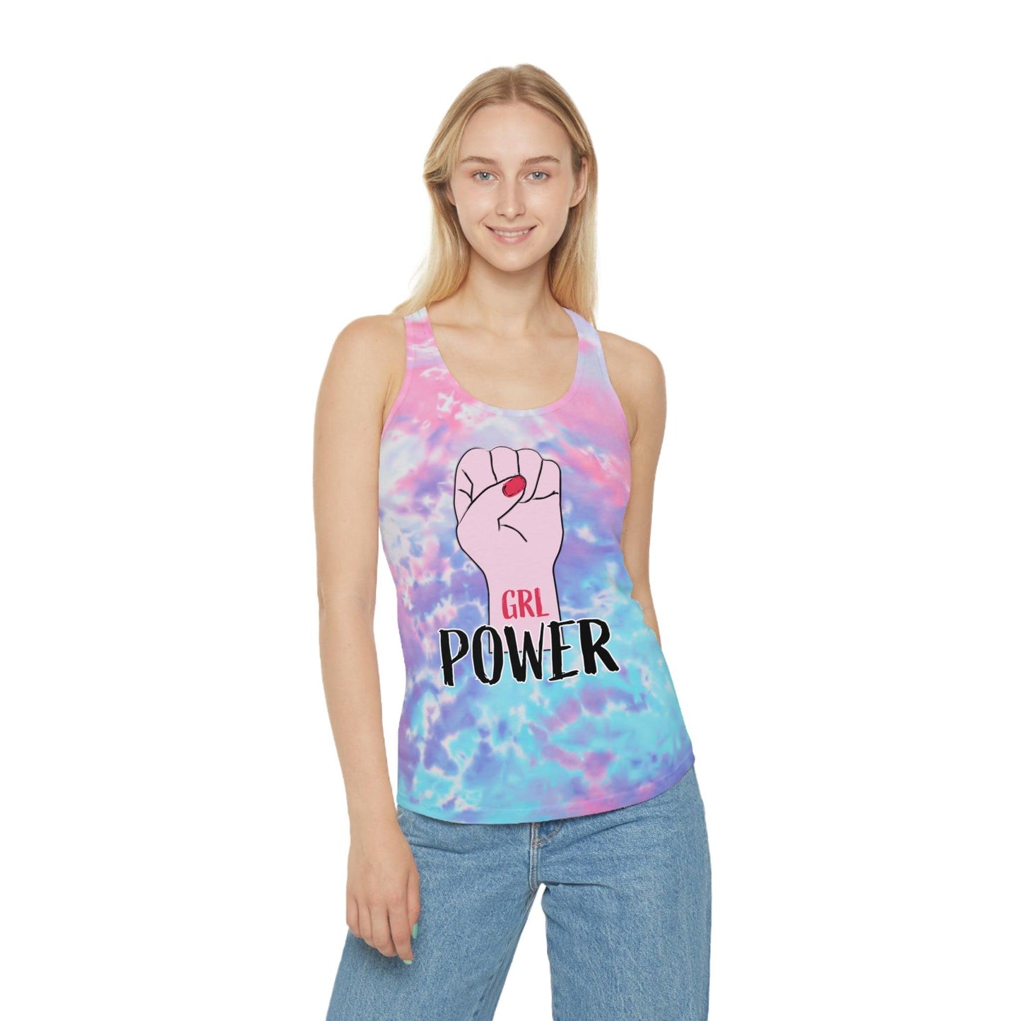 GRL POWER Fist Tie Dye Racerback Tank Top - Lizard Vigilante