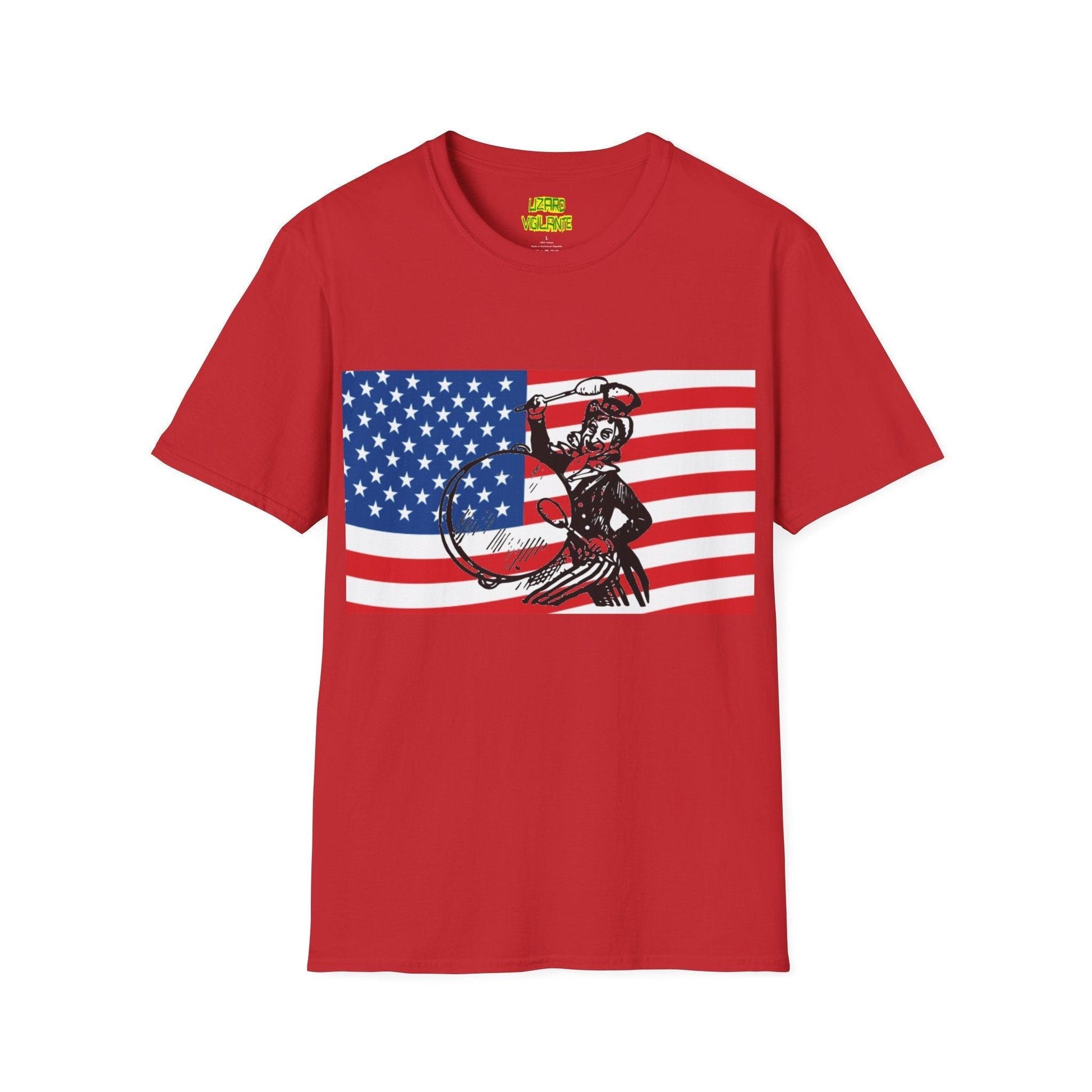 Uncle Sam Drummer American Flag Unisex Softstyle T-Shirt - Lizard Vigilante