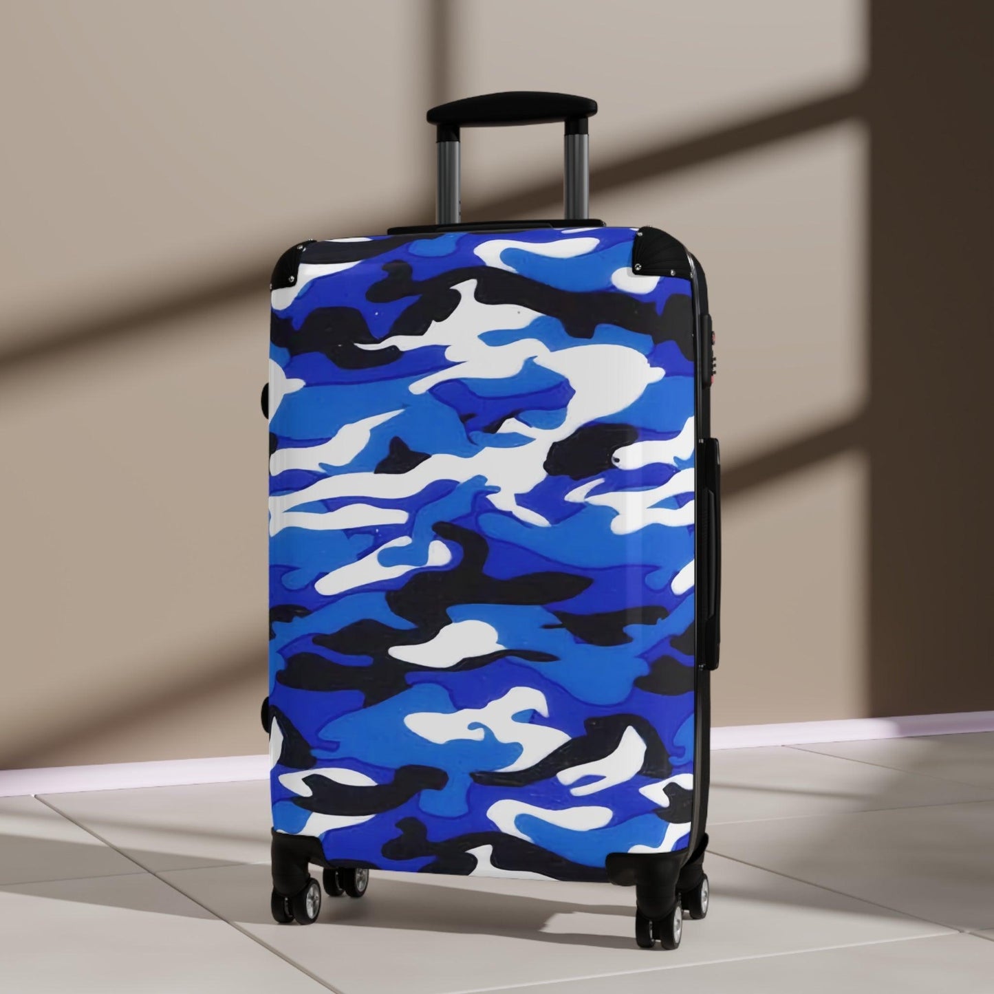 Blue Grey White Black Camouflage Suitcase - Lizard Vigilante