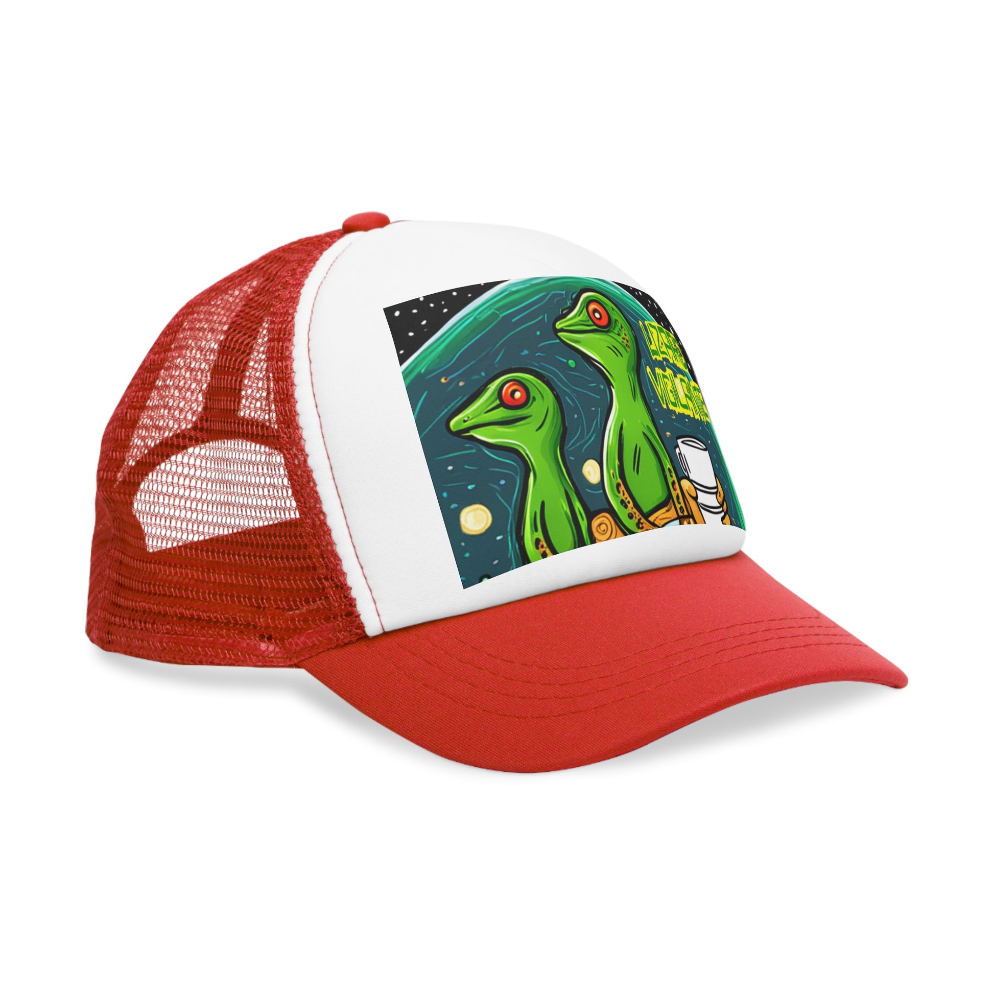 Lizard Vigilante Premium Coffee Cartoon Mesh Cap - Lizard Vigilante