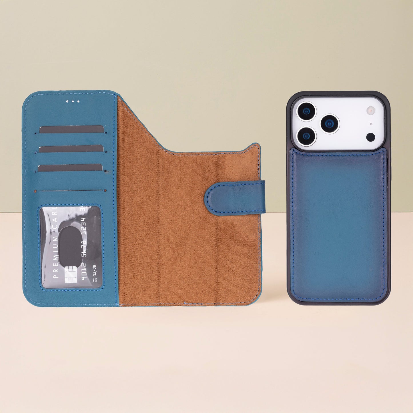 Leather iPhone 17 Pro Max Wallet Case – Blue - Austin