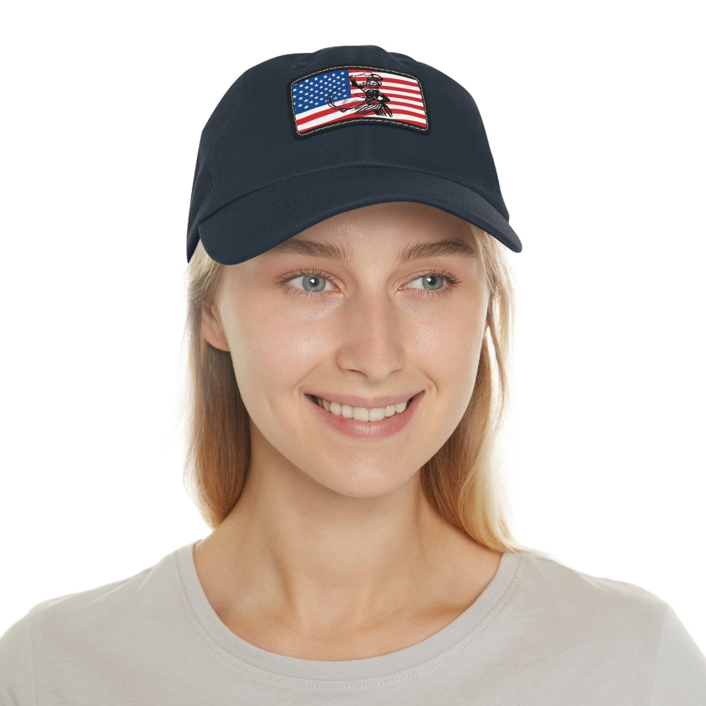 American Flag With Uncle Sam Drummer Dad Hat with Leather Patch (Rectangle) - Lizard Vigilante