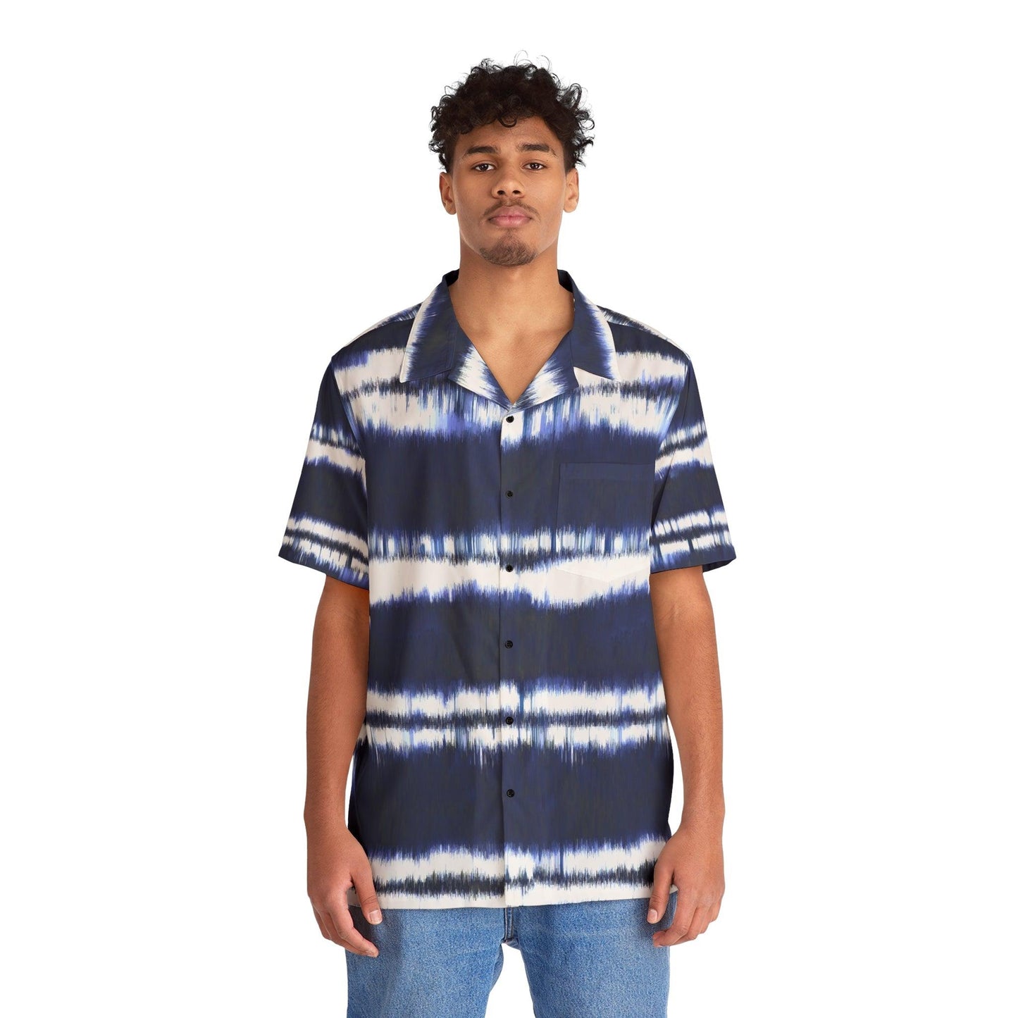 White Lines on Blue Men's Hawaiian Shirt (AOP) - Lizard Vigilante