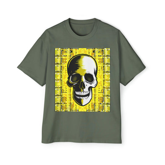 Goldgrid Skull Men's Heavy Oversized Tee - Lizard Vigilante