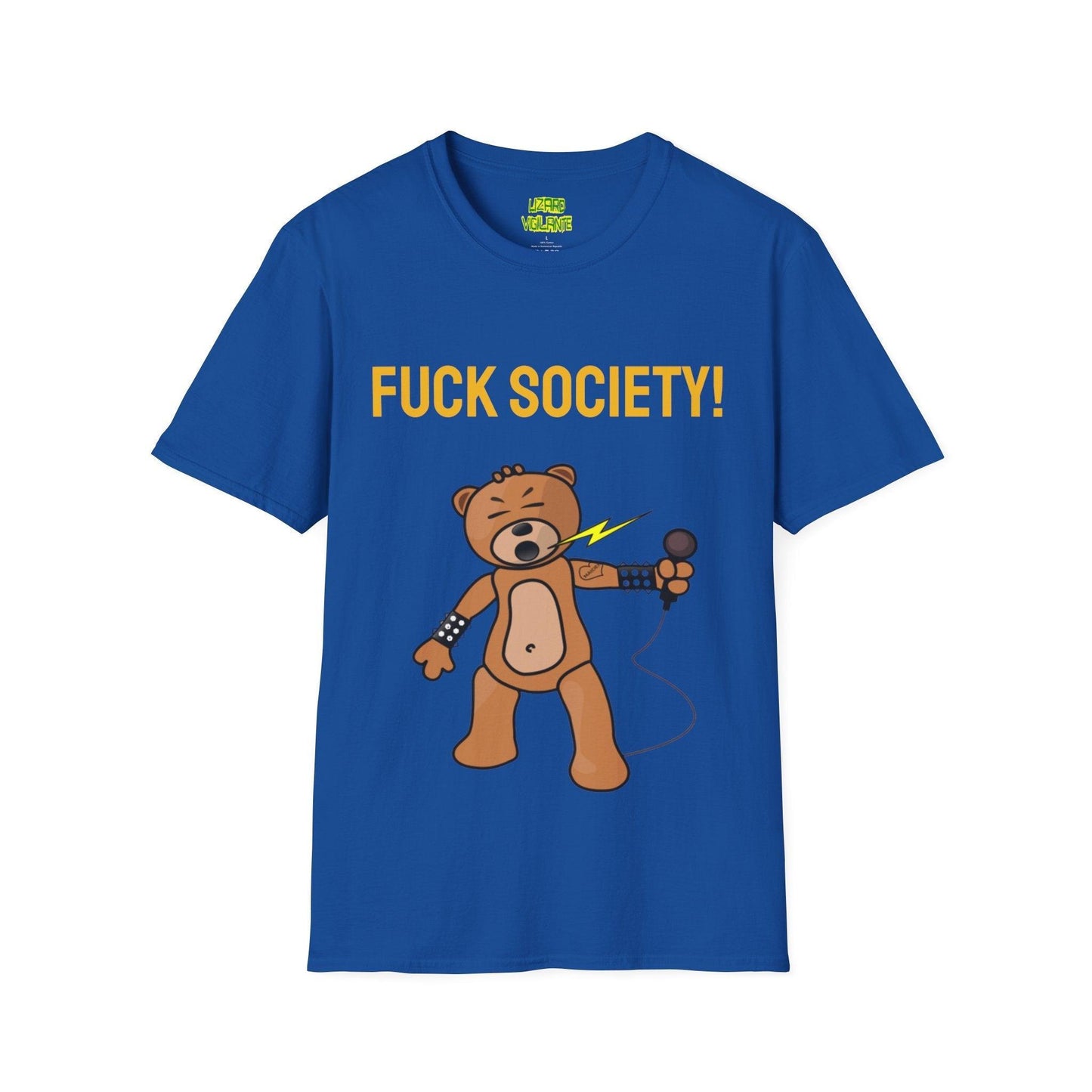 F&%K SOCIETY! Metal Bear Unisex Softstyle T-Shirt but it say the real word - Lizard Vigilante