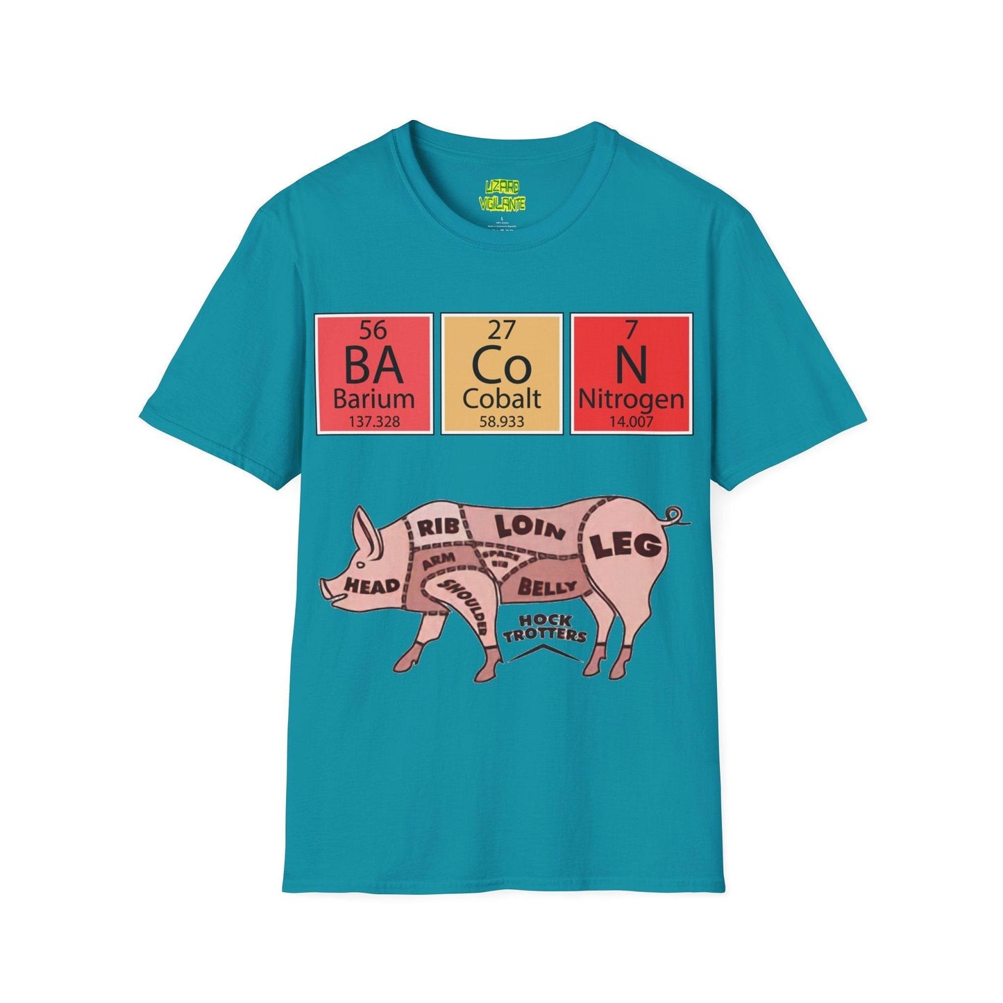 Funny BACON Pig Anatomy Unisex Softstyle T-Shirt - Lizard Vigilante