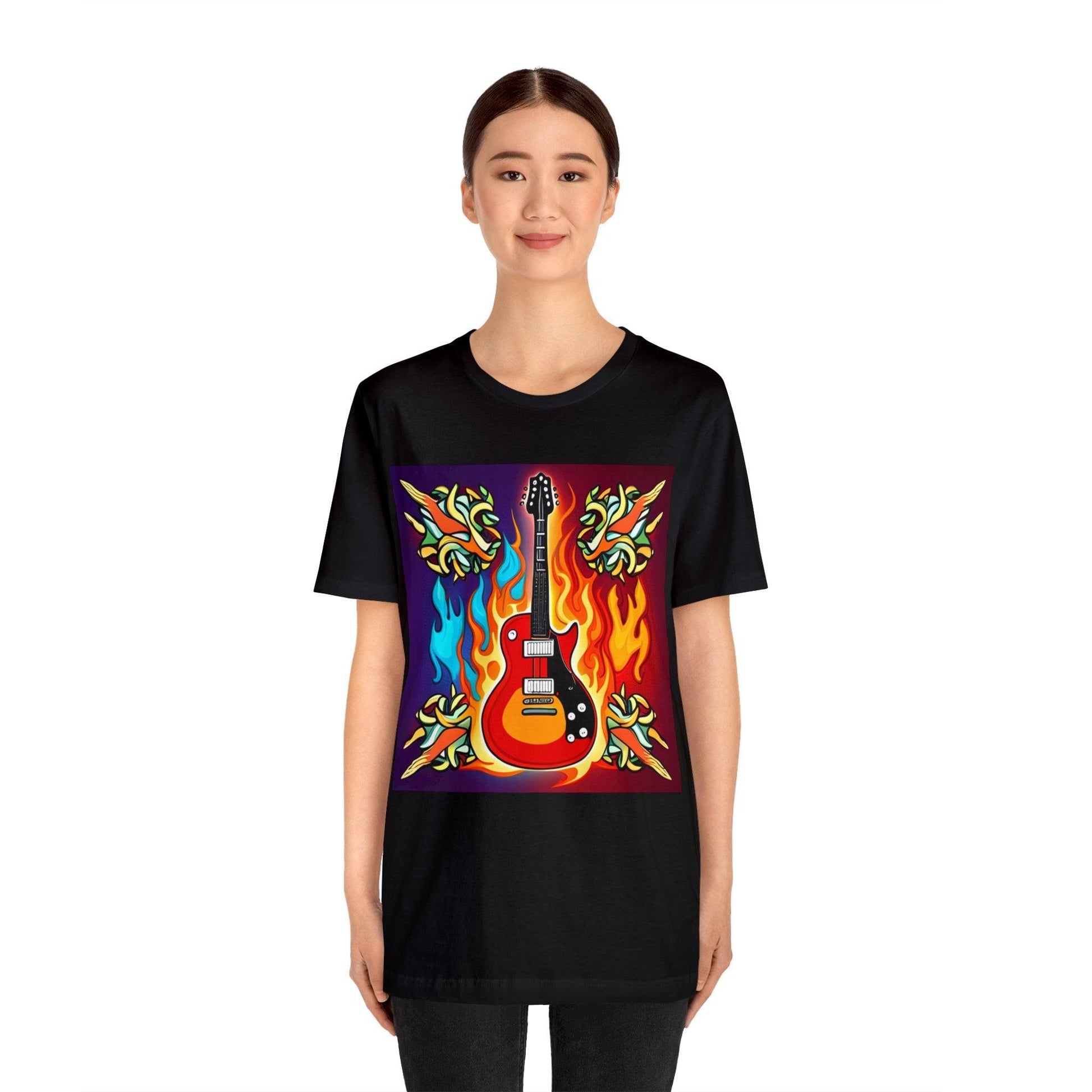 Flaming Axe Unisex Jersey Short Sleeve Tee Shirt Electric Guitar On Fire XS-3X - Lizard Vigilante