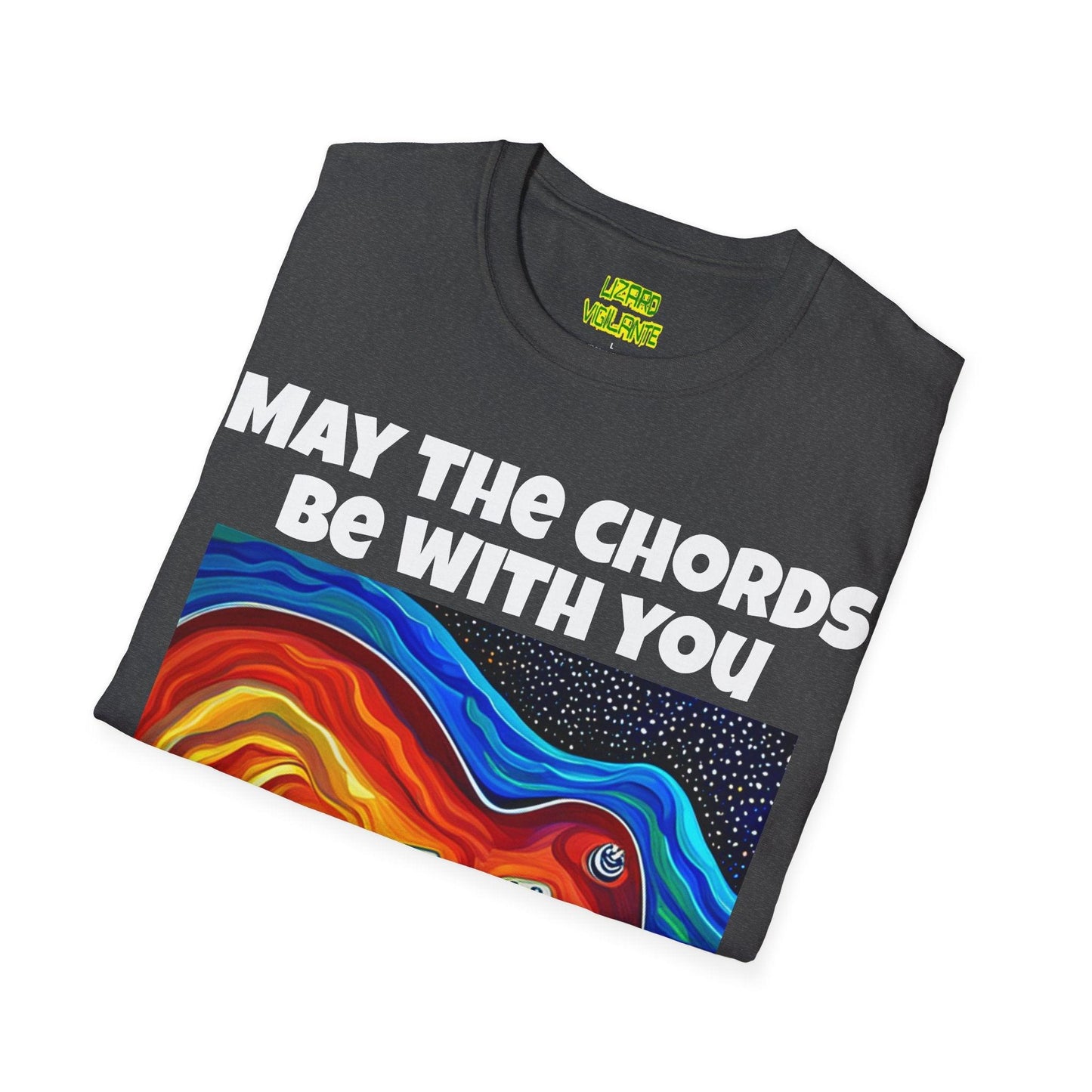 May The Chords Be With You Unisex Softstyle T-Shirt With Psychedelic Guitar Graphic - Lizard Vigilante