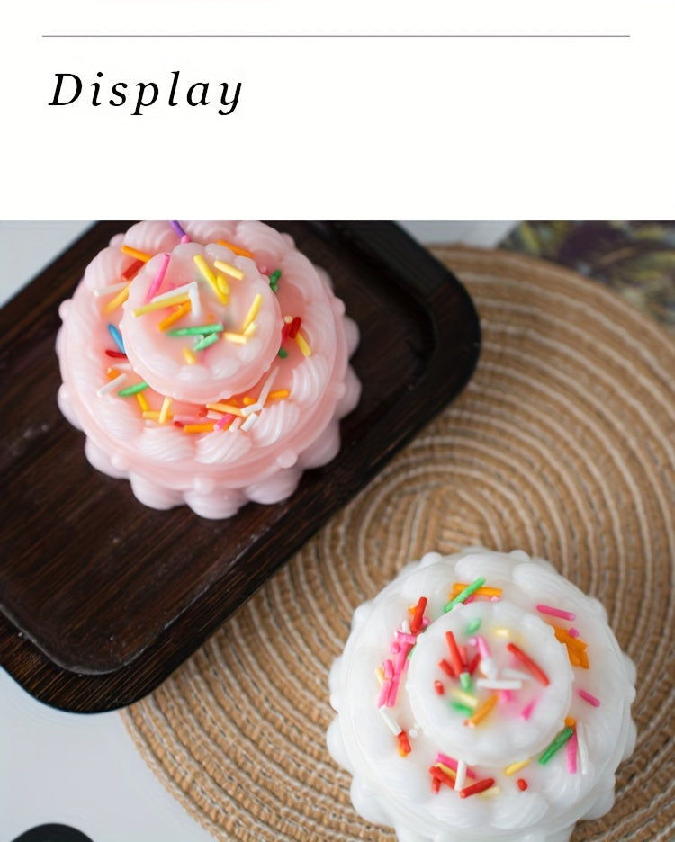 Home Decoration Ornaments Double Layer Cake Shaped Scented Candle Smokeless Soy Wax Youngsters Birthday Party Decorations Photography Props Birthday Gifts New Year Gifts Christmas Gift