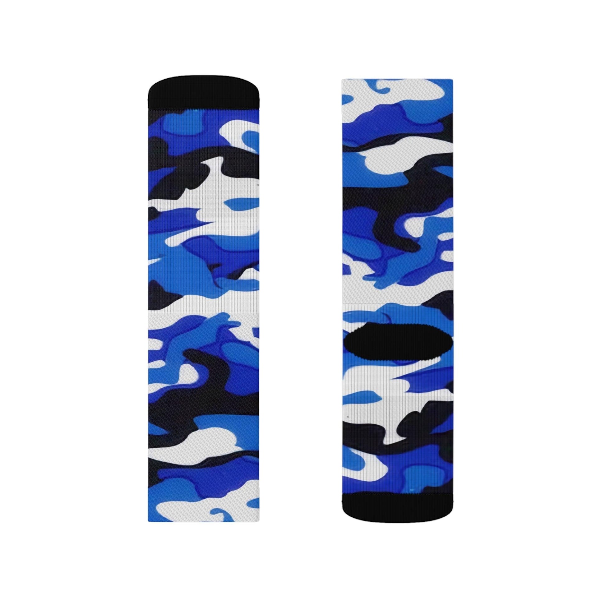 Blue Black White Grey Camo Sublimation Socks - Lizard Vigilante