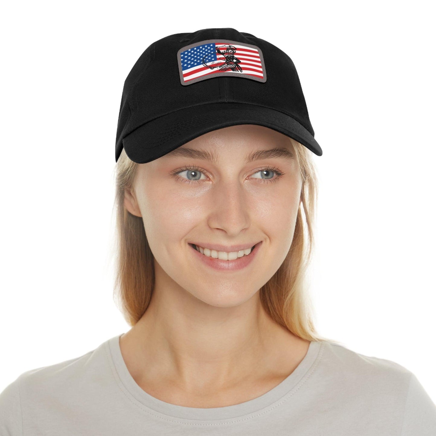 American Flag With Uncle Sam Drummer Dad Hat with Leather Patch (Rectangle) - Lizard Vigilante