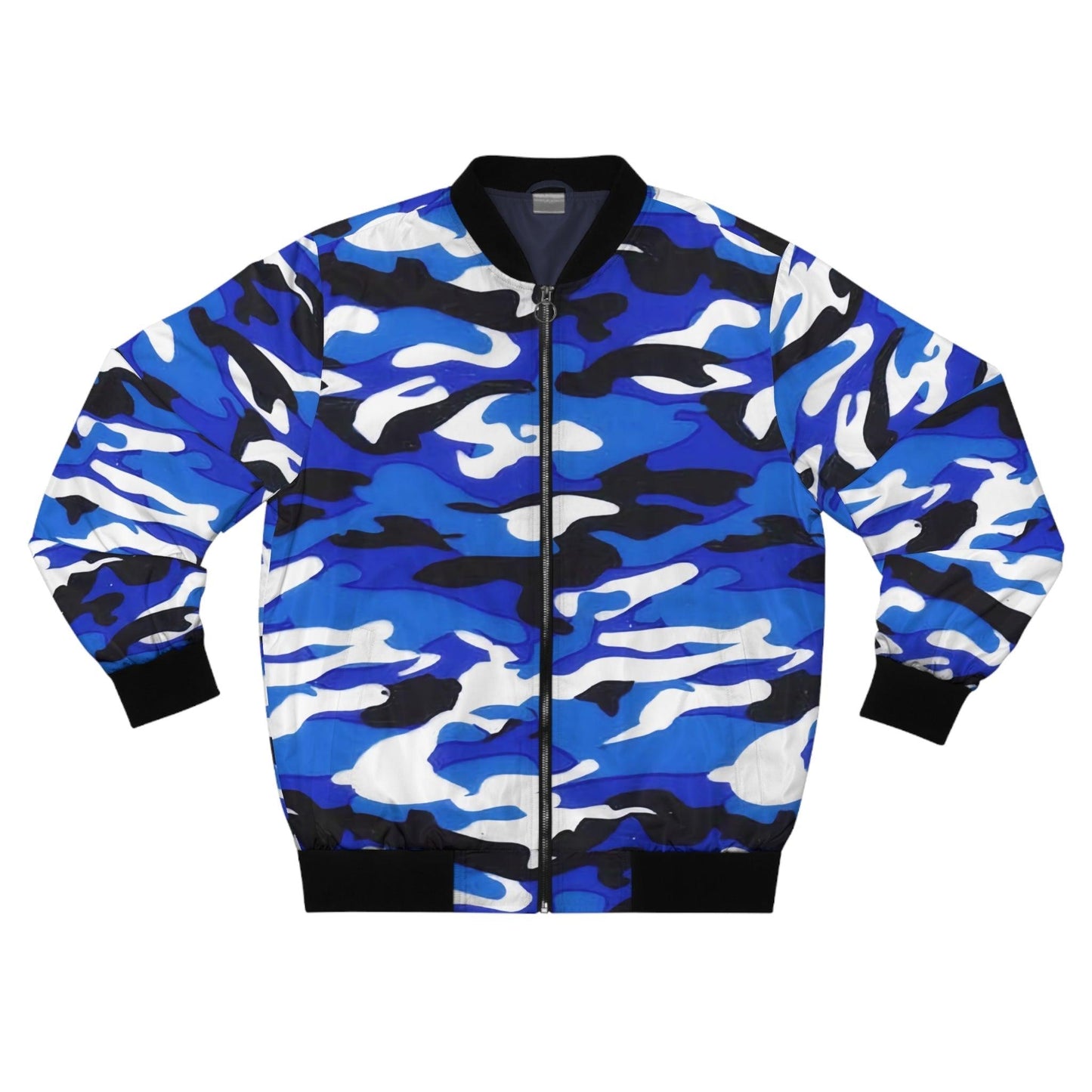 Blue, Black, Gray, White Camo Men's Bomber Jacket - Lizard Vigilante