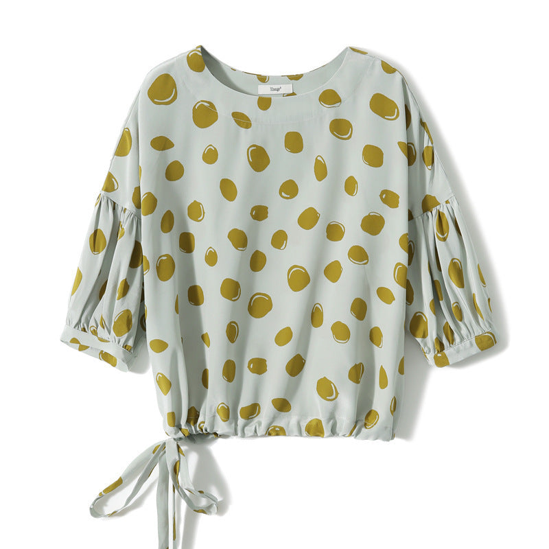 Elegant Retro Romantic Bubble Print Lantern Sleeve Shirt Top