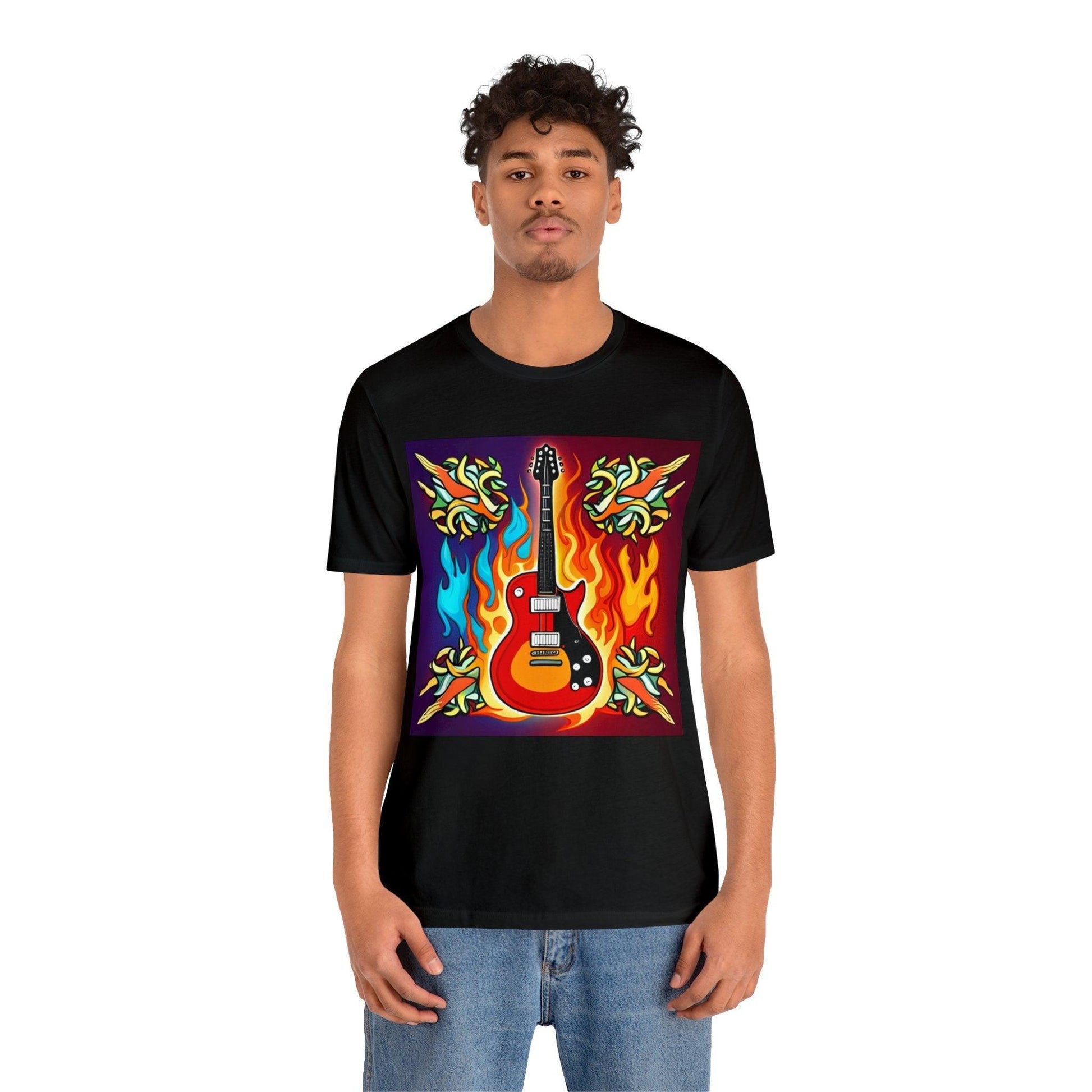 Flaming Axe Unisex Jersey Short Sleeve Tee Shirt Electric Guitar On Fire XS-3X - Lizard Vigilante