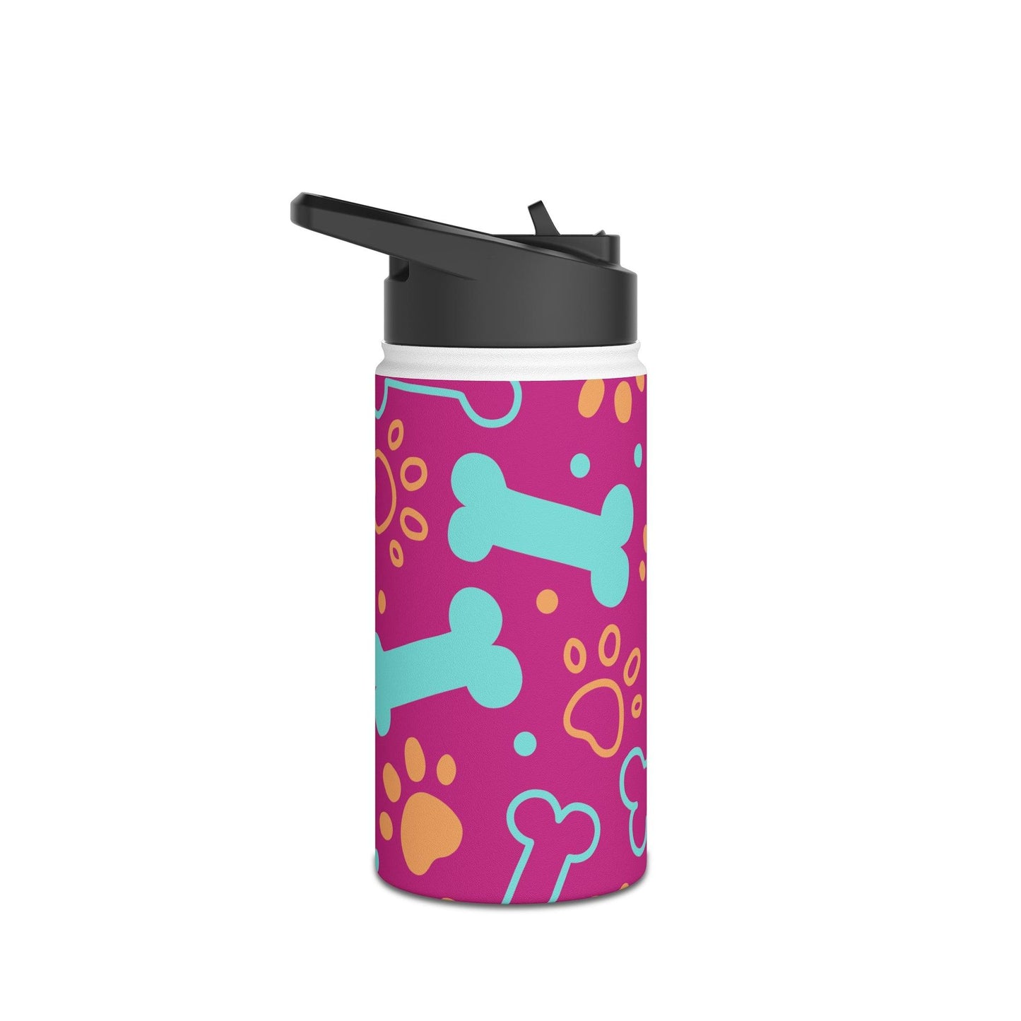 Pink DoggyStyle Stainless Steel Water Bottle, Standard Lid, Paws Bone - Lizard Vigilante