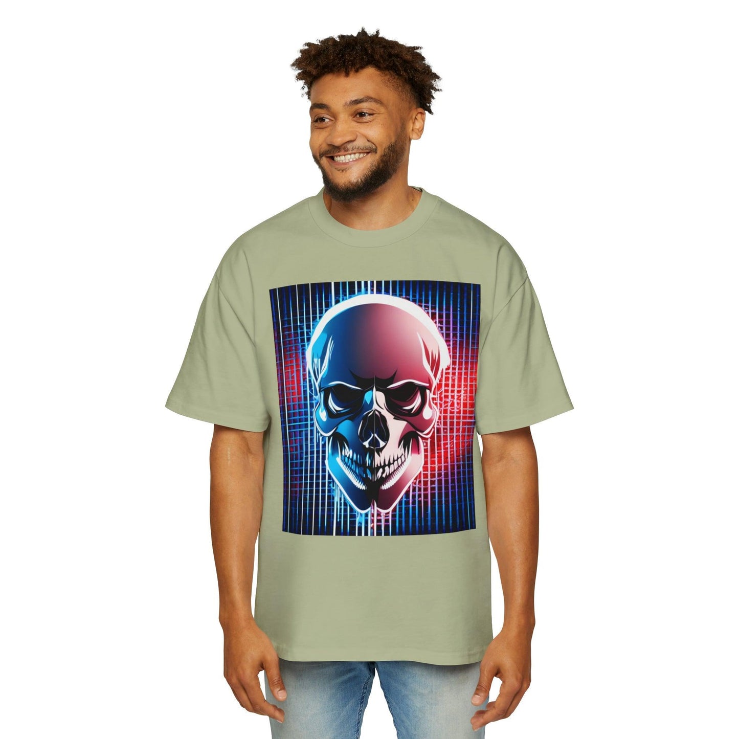 Grid Skull Men's Heavy Oversized Tee - Lizard Vigilante