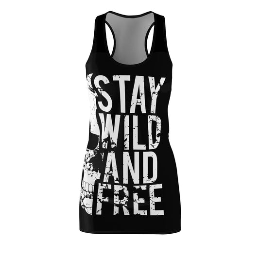 Stay Wild And Free Skull Women's Cut & Sew Racerback Dress (AOP) - Lizard Vigilante