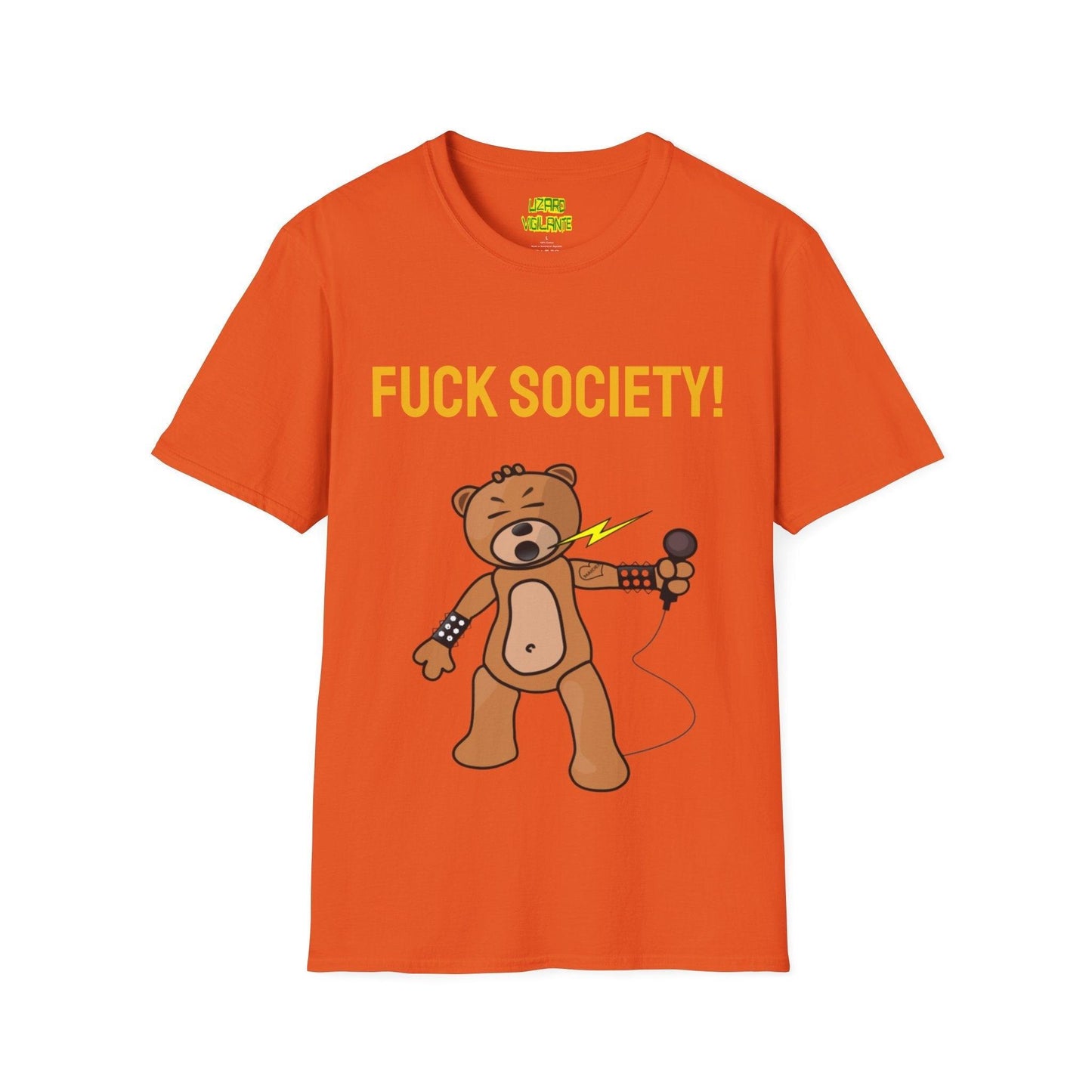 F&%K SOCIETY! Metal Bear Unisex Softstyle T-Shirt but it say the real word - Lizard Vigilante