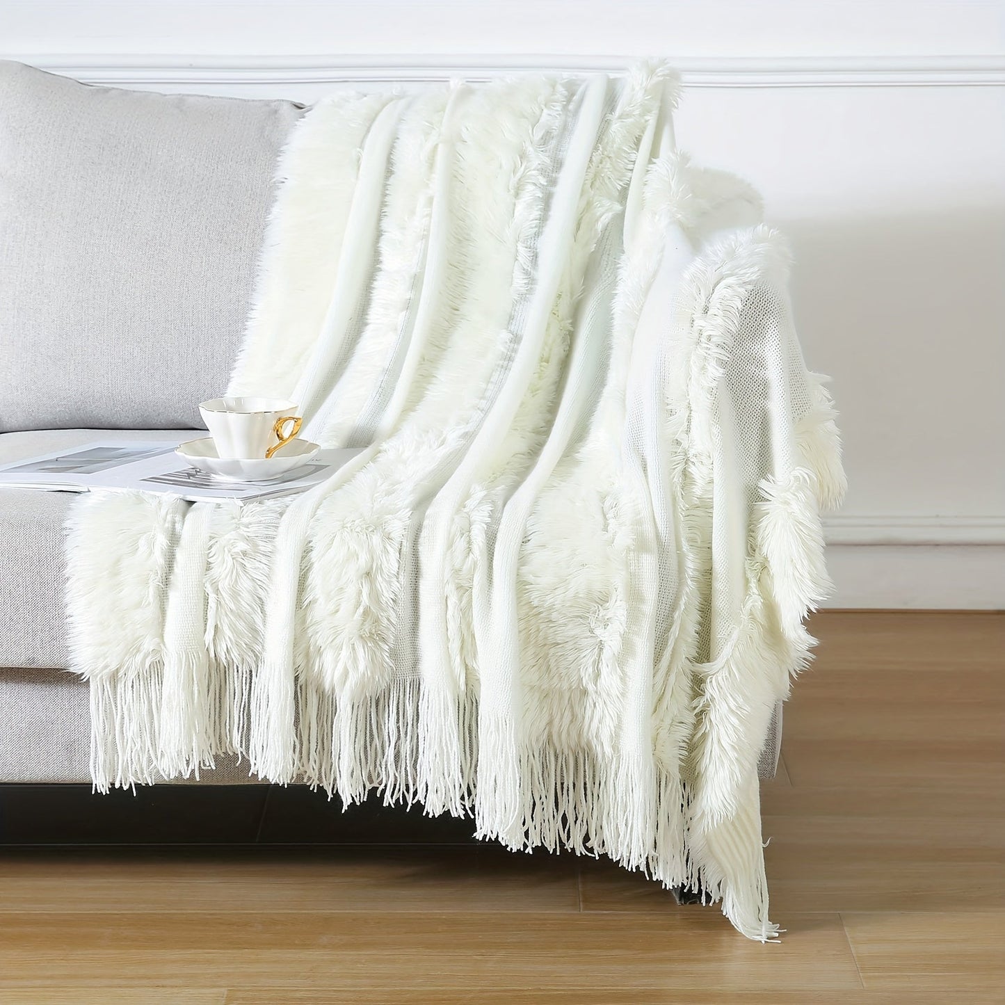 1pc Cozy Chunky Knit Throw Blanket with Tassels - Plush, Lightweight, and Unique Home Decor Accent for Couch, Bed, or Sofa