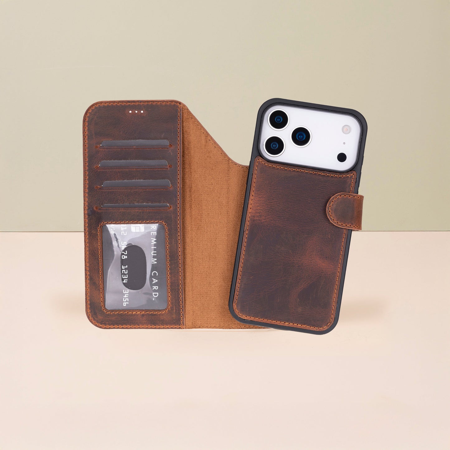 Leather iPhone 17 Pro Wallet Case – Brown - Austin