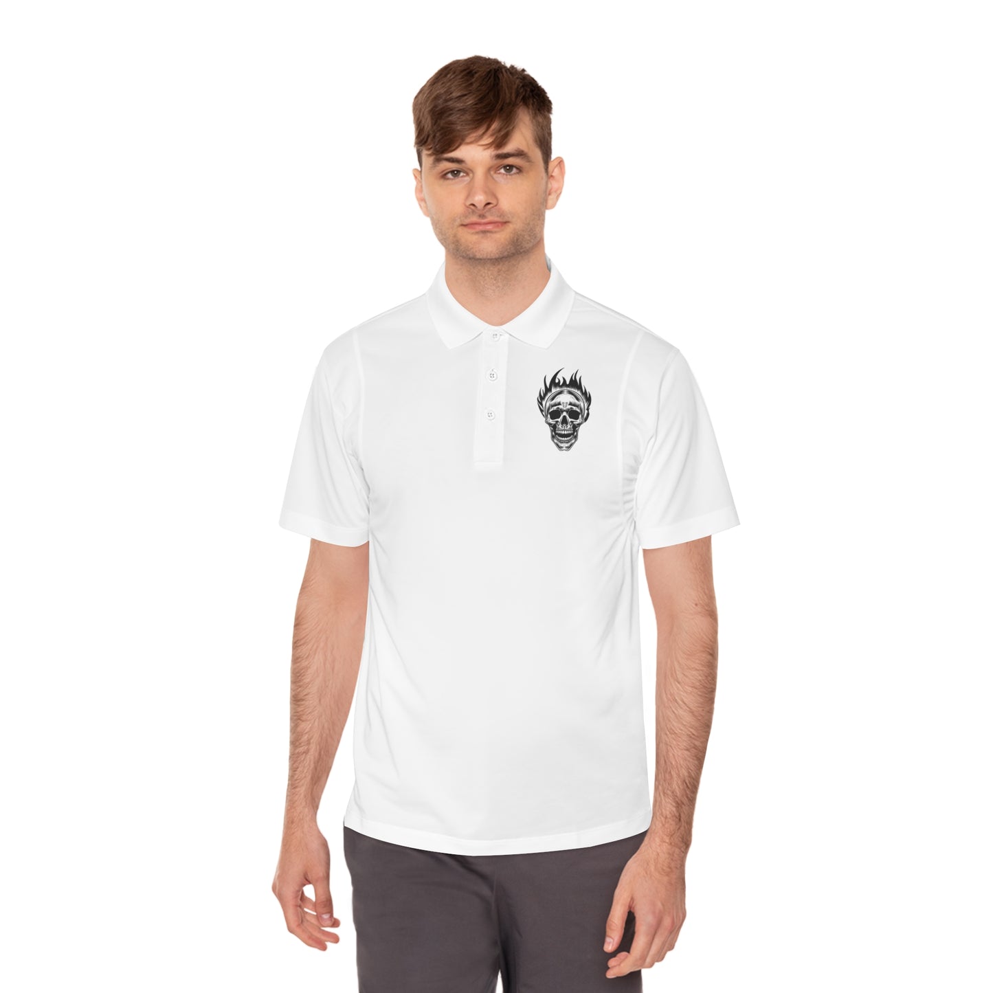 Skull Flame Men's Sport Polo Shirt - Premium T-Shirt from Printify - Just $52.34! Shop now at Lizard Vigilante