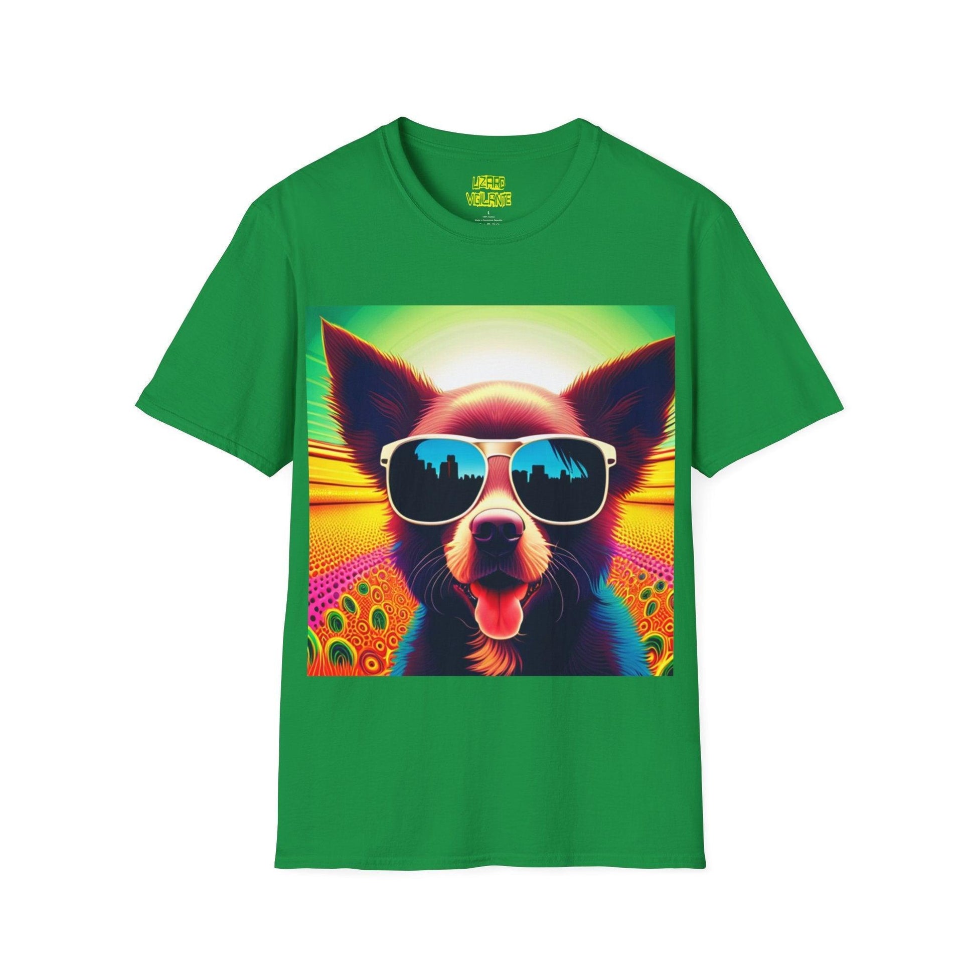 Puppy With Shades Trippy Unisex Softstyle Psychedelic T-Shirt - Lizard Vigilante