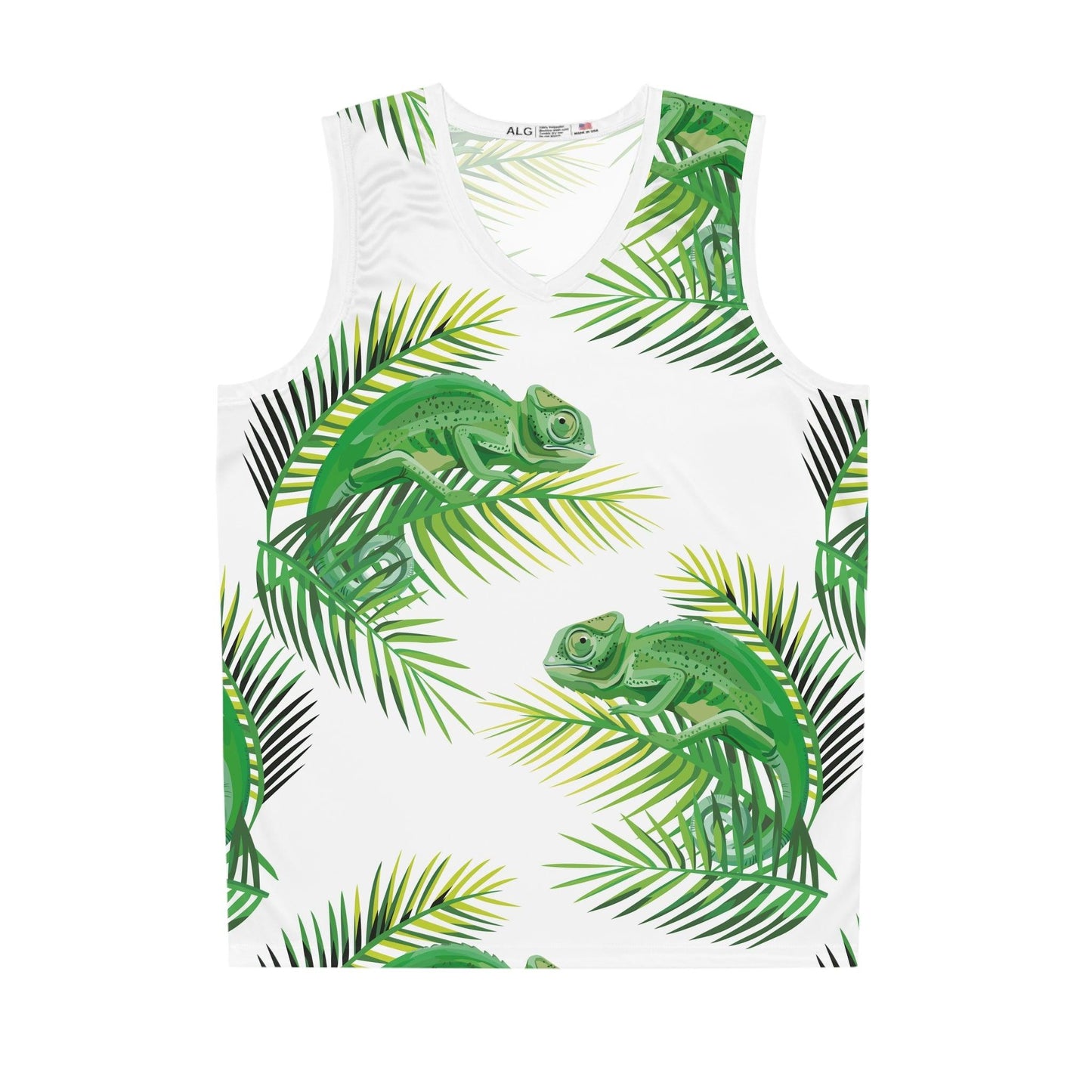 Chameleons on Banana Leaves Basketball Jersey - Lizard Vigilante