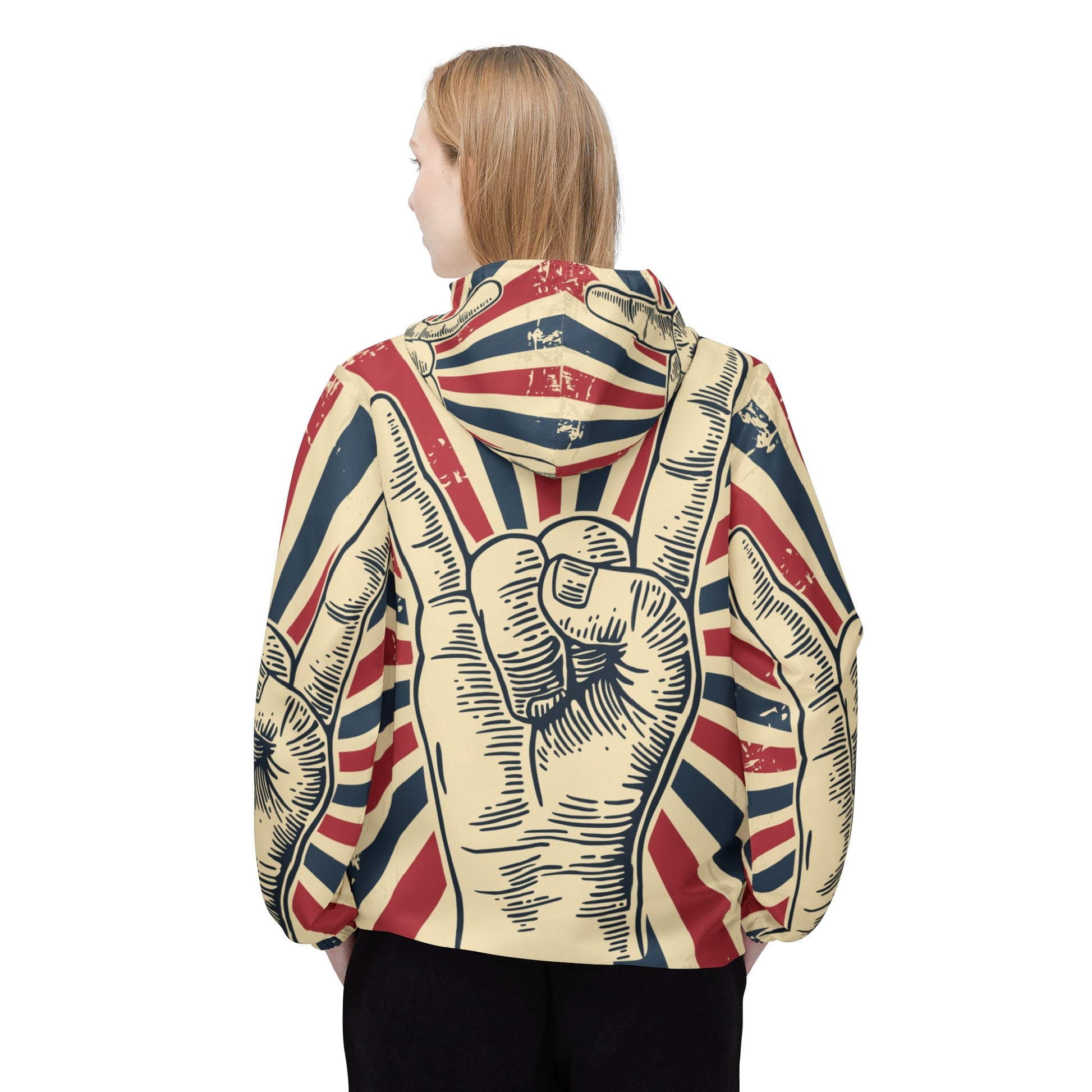 Patriotic Rock On Windbreaker Jacket - Premium Outerwear from Printify - Just $85.49! Shop now at Lizard Vigilante
