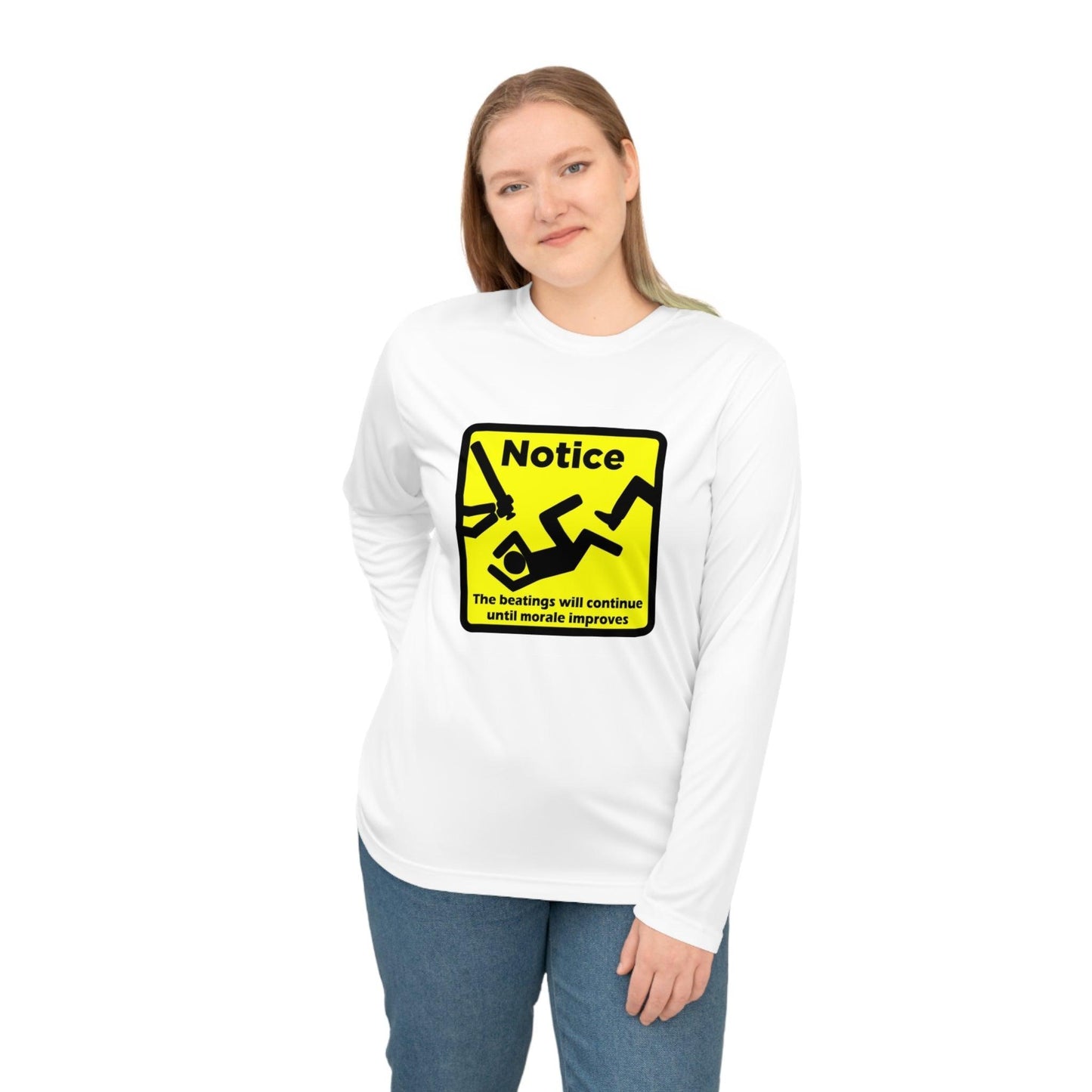 Notice The Beatings Will Continue Until Morale Improves Unisex Performance Long Sleeve Shirt - Lizard Vigilante