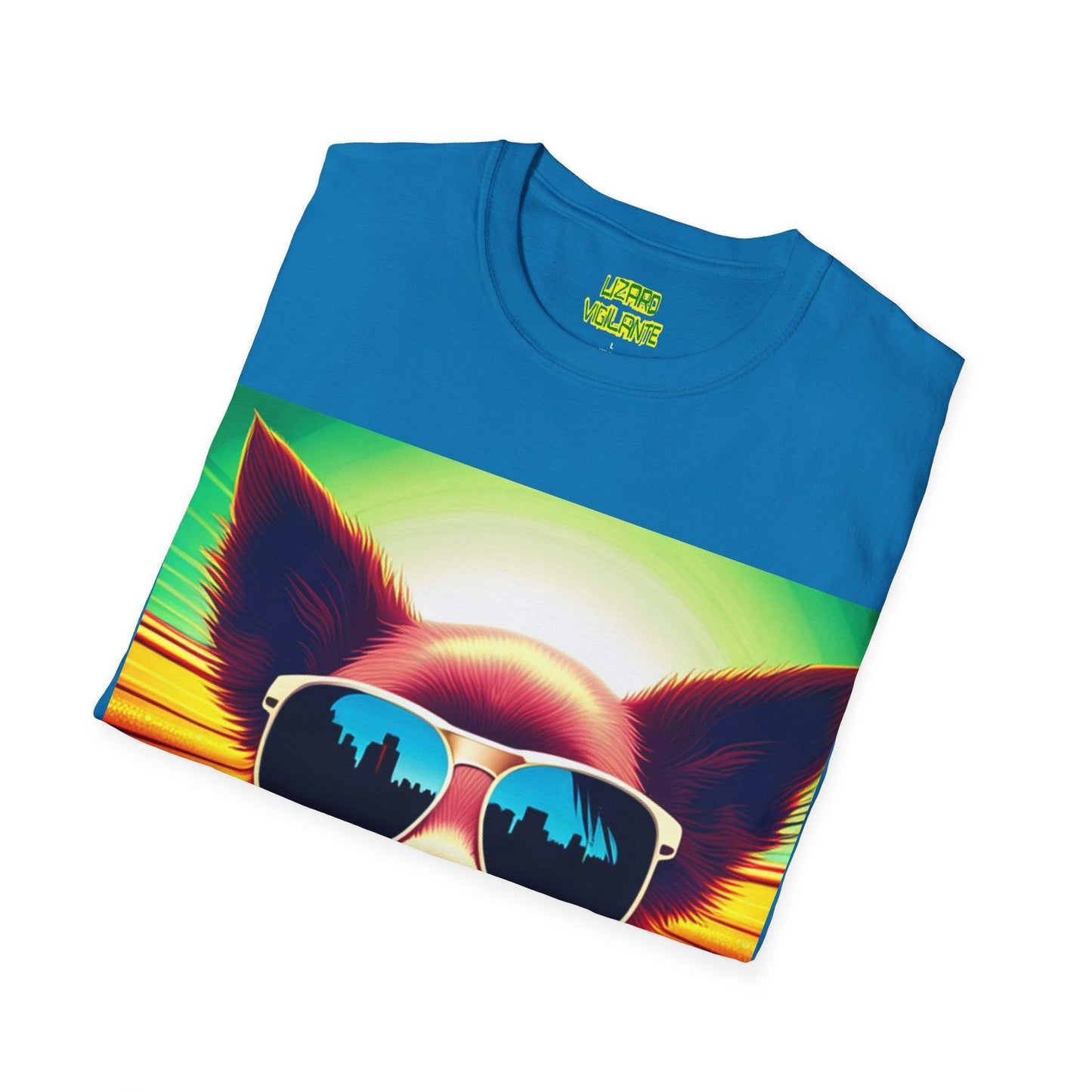 Puppy With Shades Trippy Unisex Softstyle Psychedelic T-Shirt - Lizard Vigilante