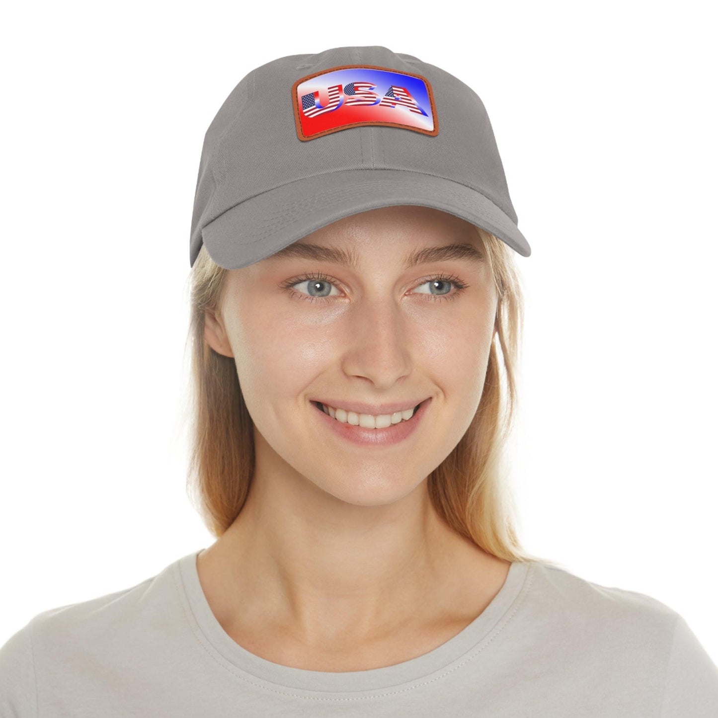 USA Red, White, and Blue Dad Hat with Leather Patch (Rectangle) - Lizard Vigilante