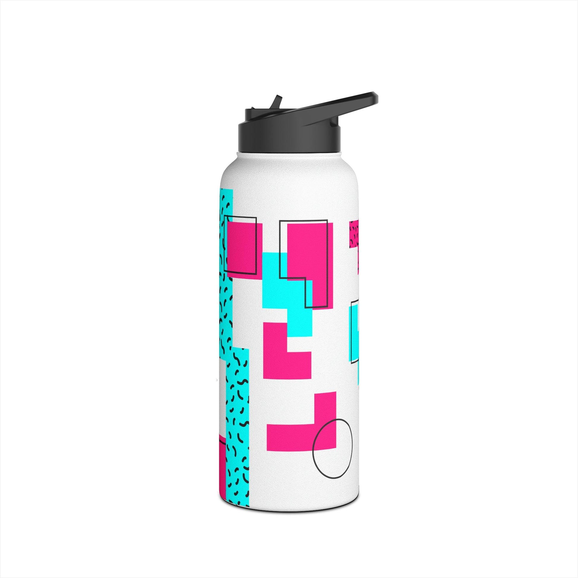 80s Geometric Stainless Steel Water Bottle, Standard Lid, 3 Sizes - Lizard Vigilante