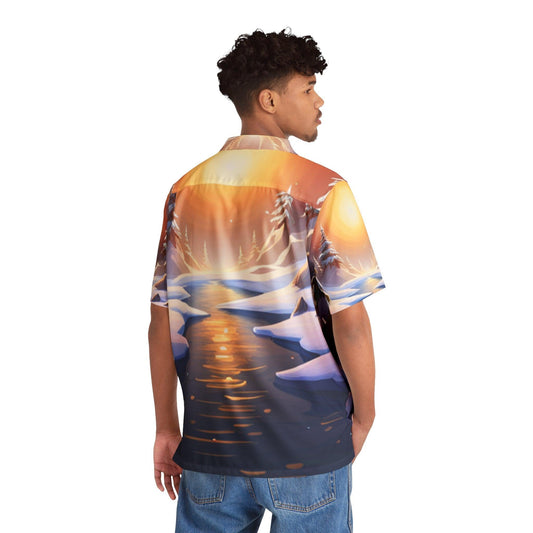 Winter Scene Christmas in Hawaiian Shirt 5% Spandex 95% Polyester Chest Pocket - Premium All Over Prints from Printify - Just $52.99! Shop now at Lizard Vigilante