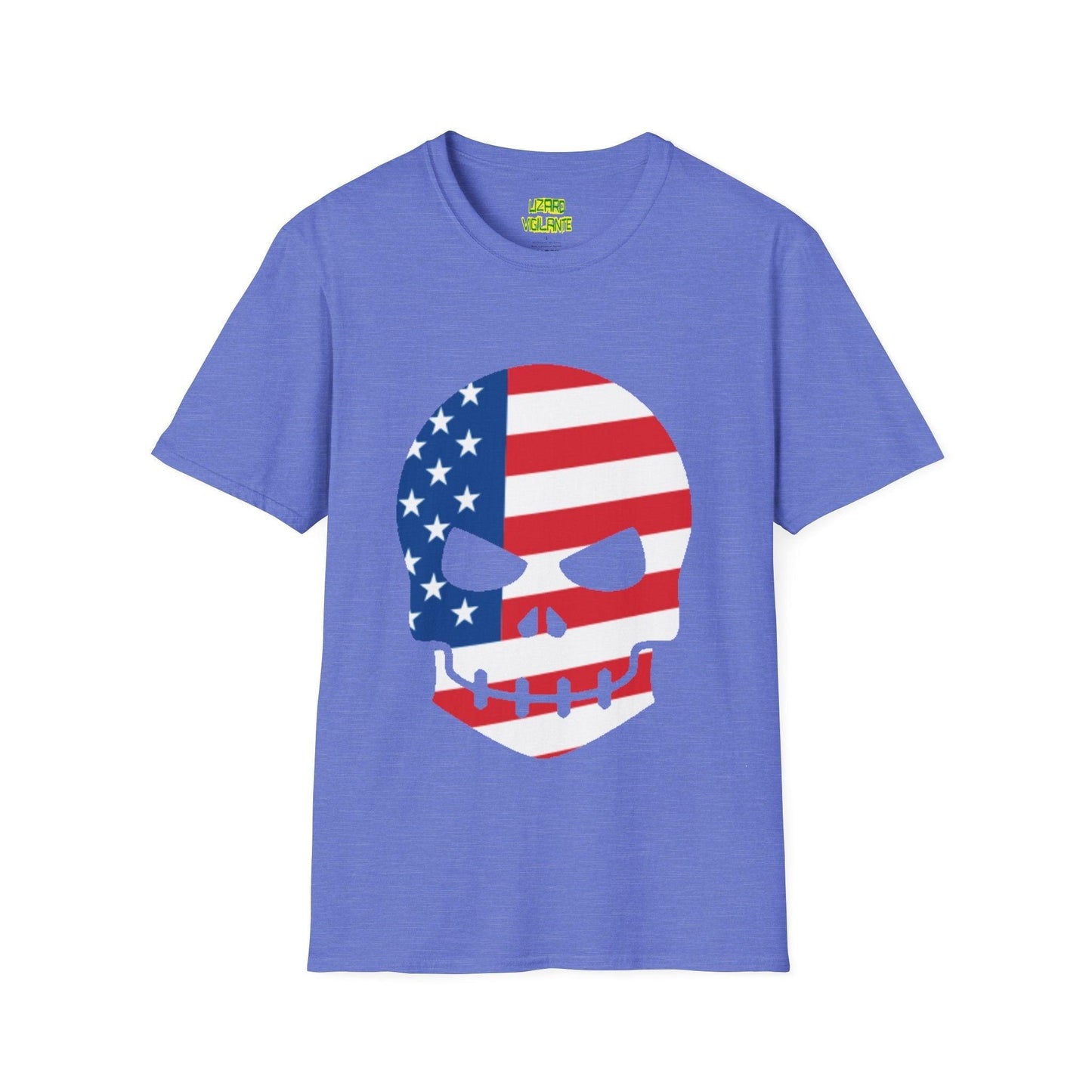 American Flag Skull Graphic Unisex Softstyle USA T-Shirt - Lizard Vigilante