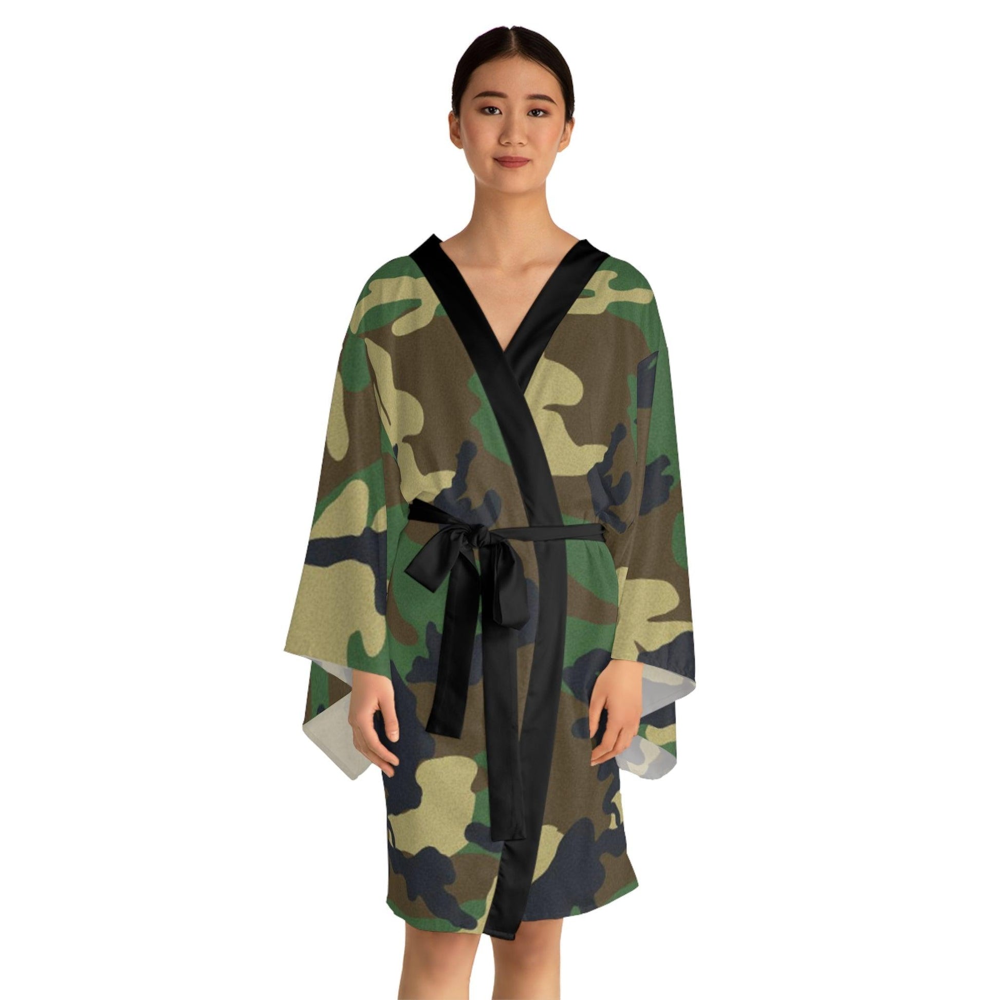 Green Black Camouflage Long Sleeve Kimono Robe - Lizard Vigilante