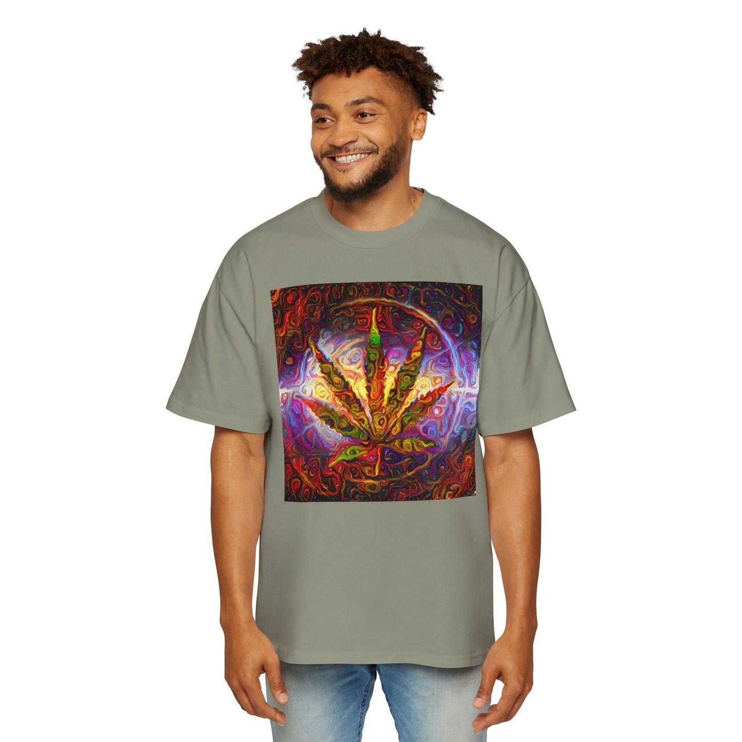 Psychedelic Pot Leaf Men's Heavy Oversized Tee - Lizard Vigilante